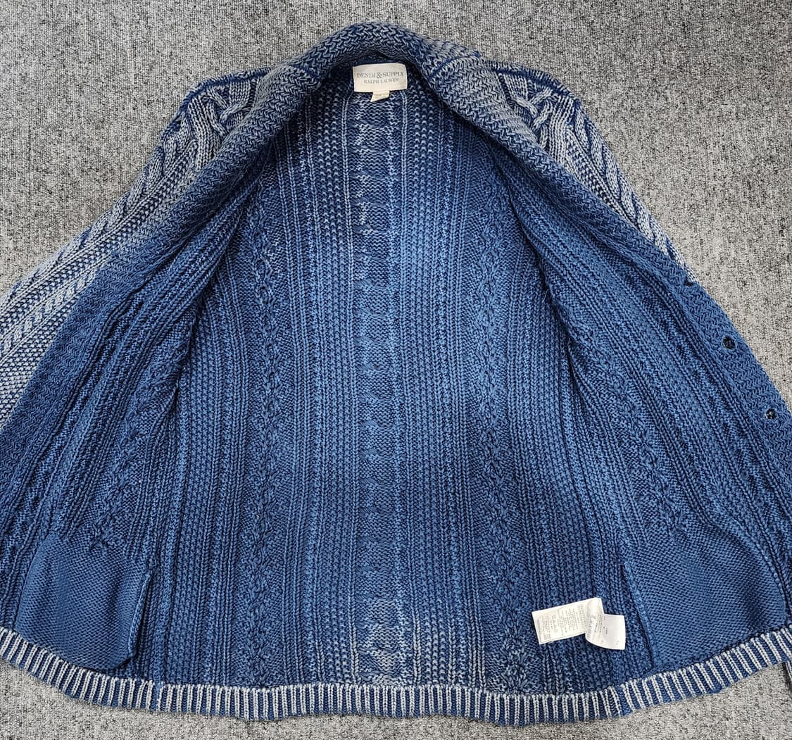 랄프로렌 데님서플라이 인디고 워시드 숄카라 꽈배기 빈티지 니트 가디건 S 상품이미지3