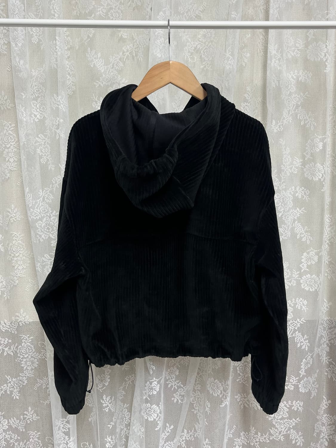 90) 르꼬끄 스포르티브 코듀로이 후드 반집업 블랙 상품이미지2