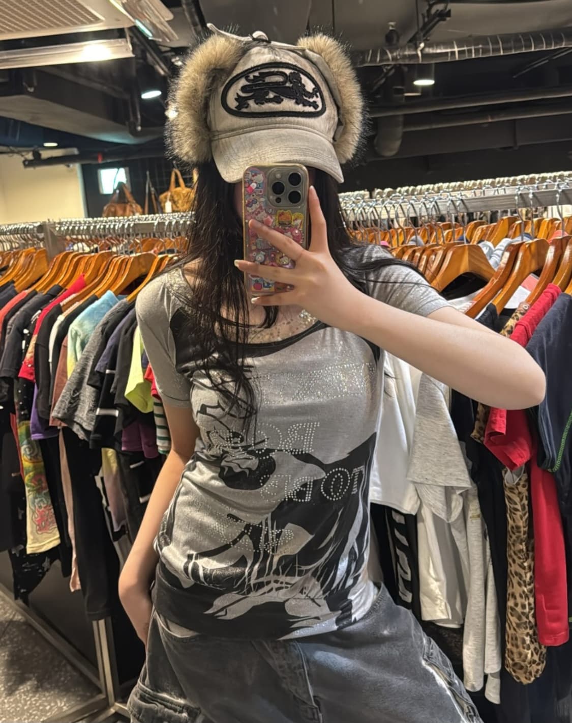 갸루글리터그레이반팔티 상품이미지1
