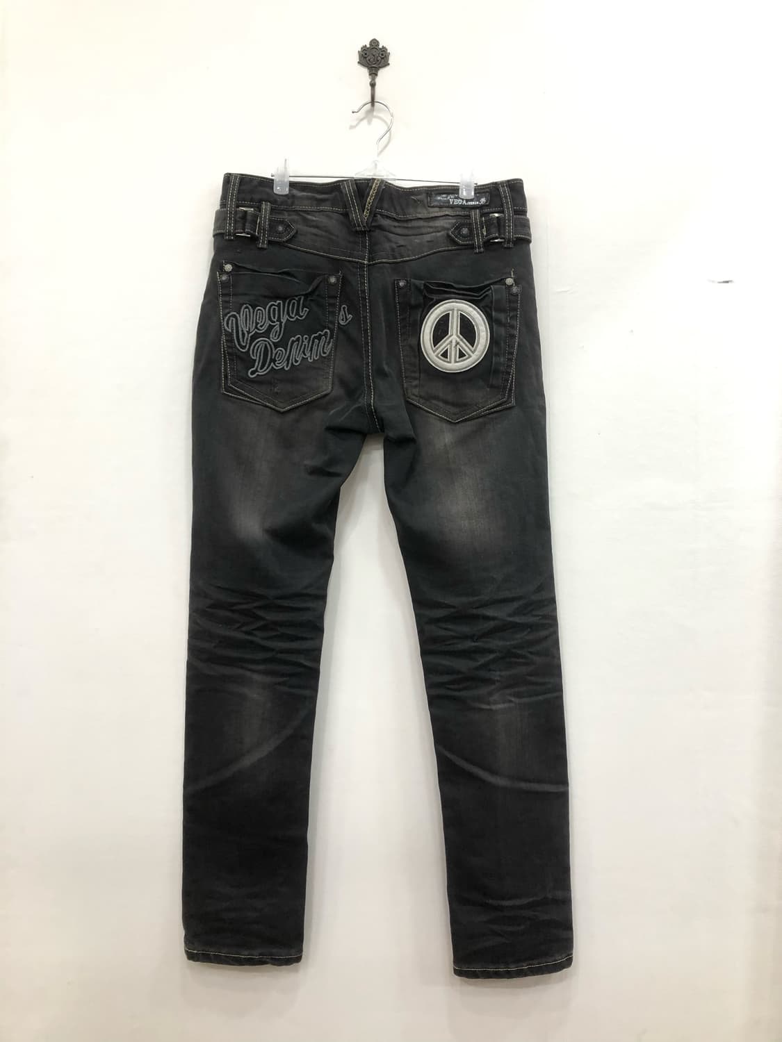 peace patch dark denim straight jeans 상품이미지4