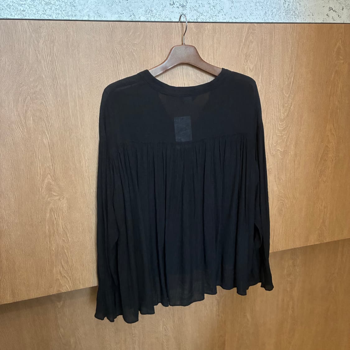 빈티지 플리츠 롱슬리브 블라우스 브이넥 루즈핏 블랙 k62 상품이미지2