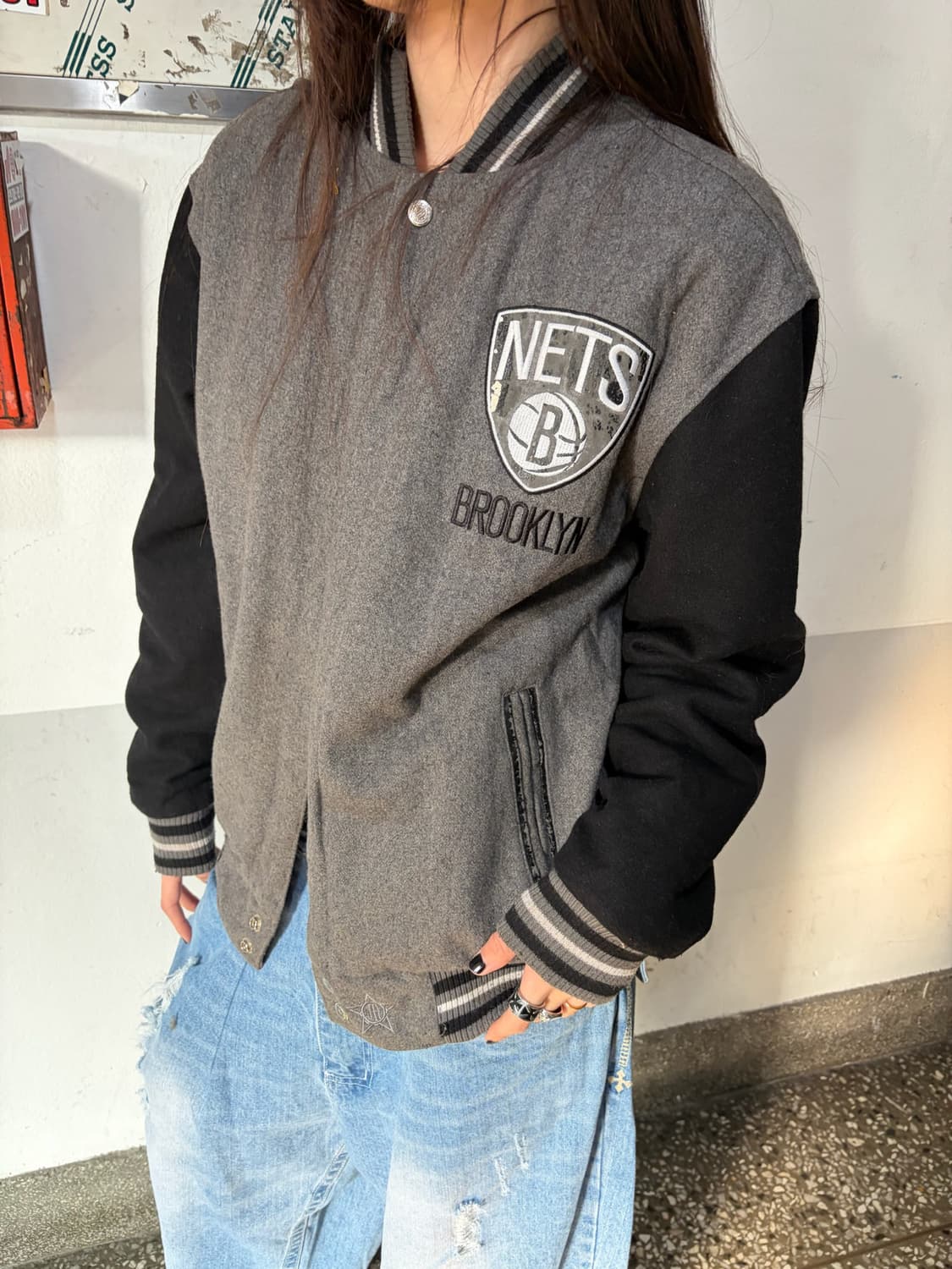 90s BROOKLYN NETS 올드스쿨 투톤 스타디움 자켓 상품이미지3