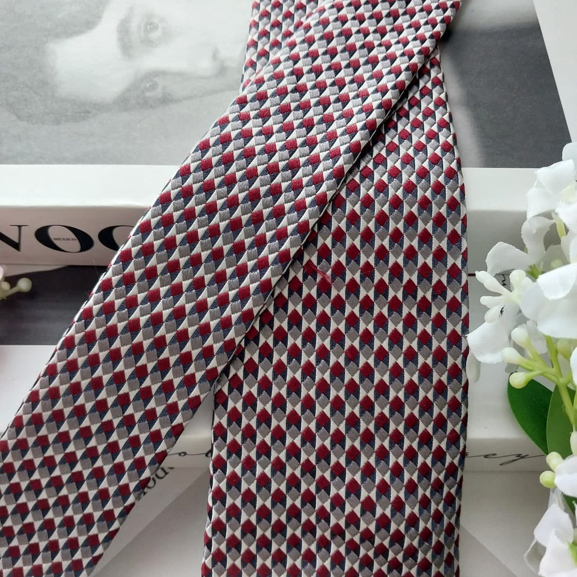 제냐 실크 레드 마이크로 지오메트릭 넥타이 8.6cm A+등급 K1660 상품이미지4