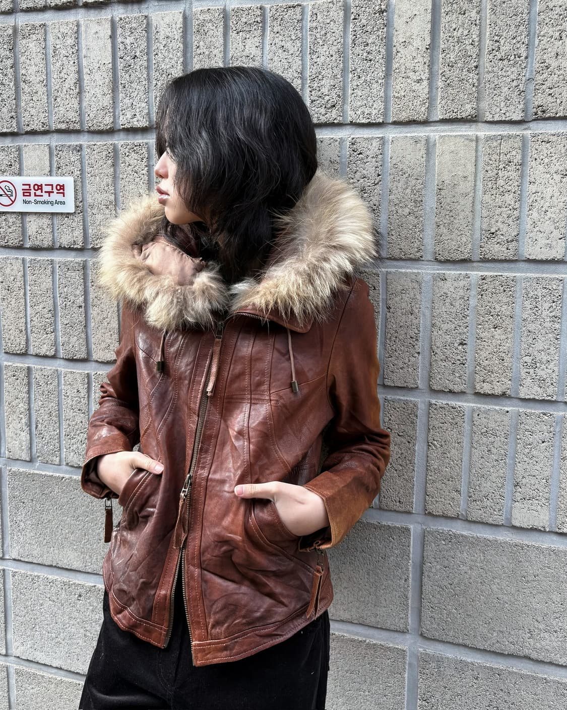 리얼 레더 퍼 후디 디테일 슬림자켓 상품이미지6