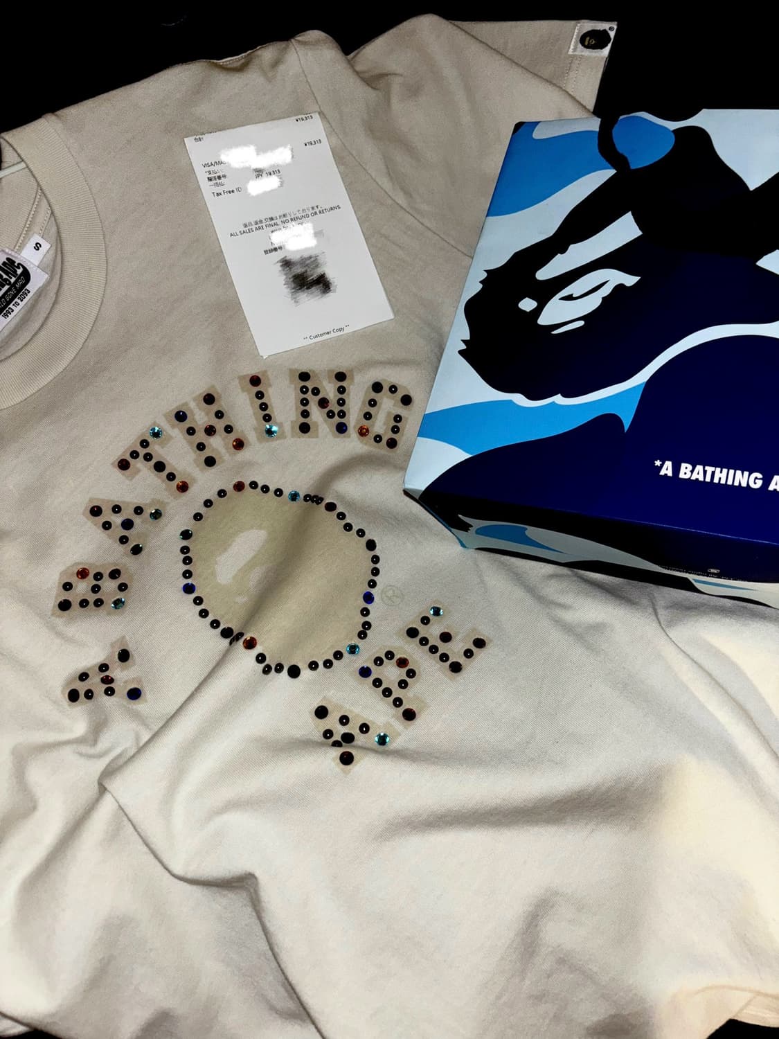 BAPE 베이프 라인스톤 로고 반팔티 S (일본 구매) 상품이미지1