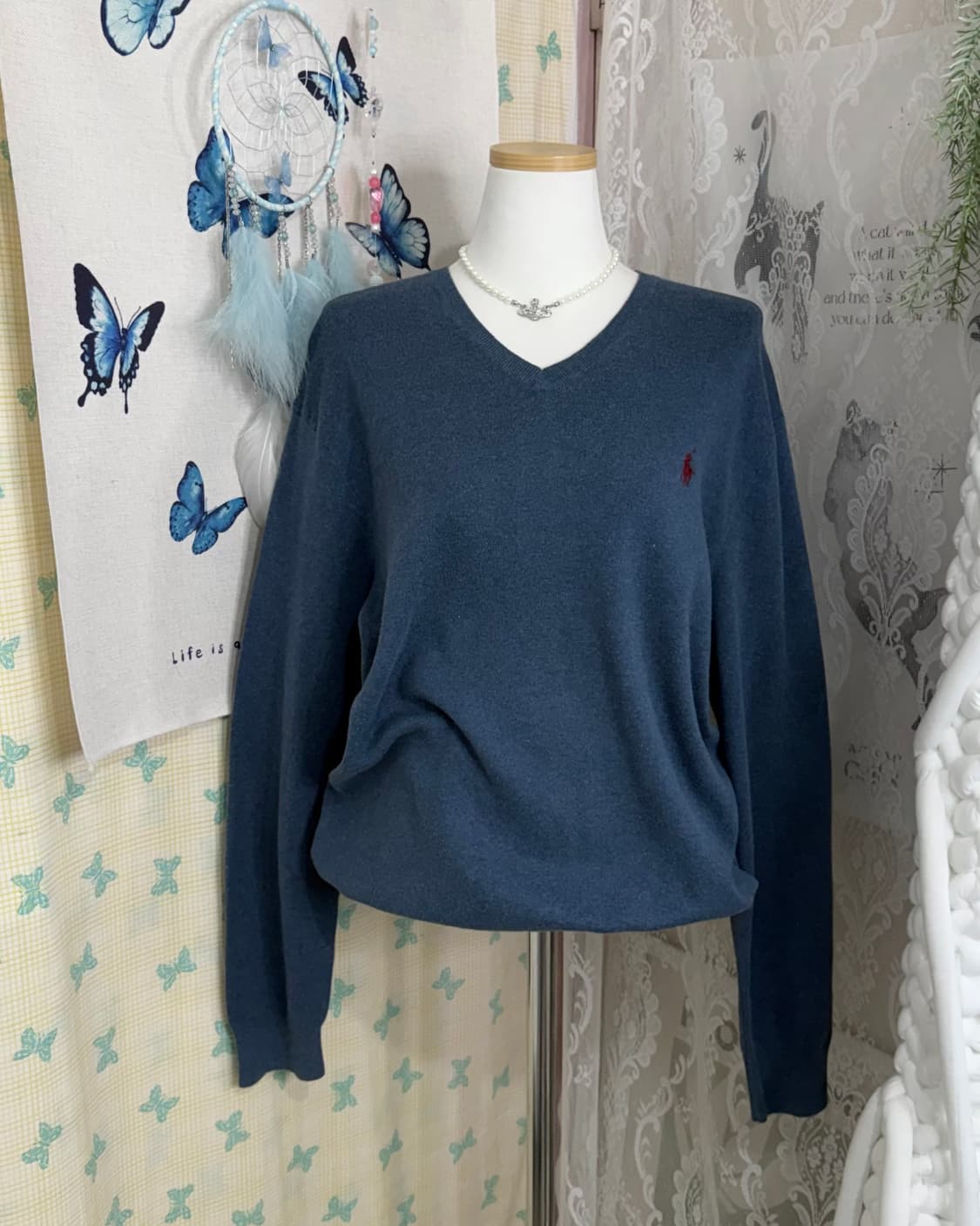 폴로 랄프로렌 블루 브이넥 니트 상품이미지1