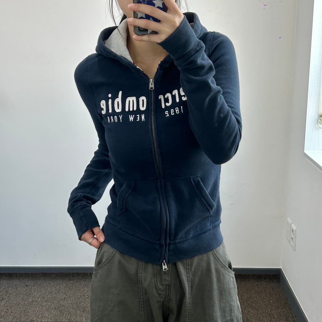  Abercrombie 아베크롬비 스펠아웃로고 2-way 네이비 후드집업 상품이미지1