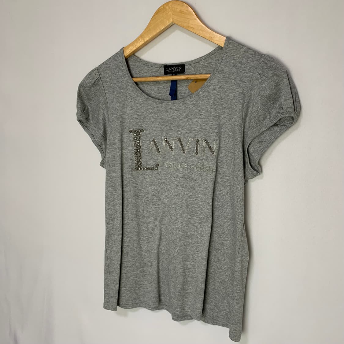 LANVIN 랑방 빈티지 퍼프 소매 슬림 글리터 로고 프린팅 반팔 티셔츠 상품이미지2