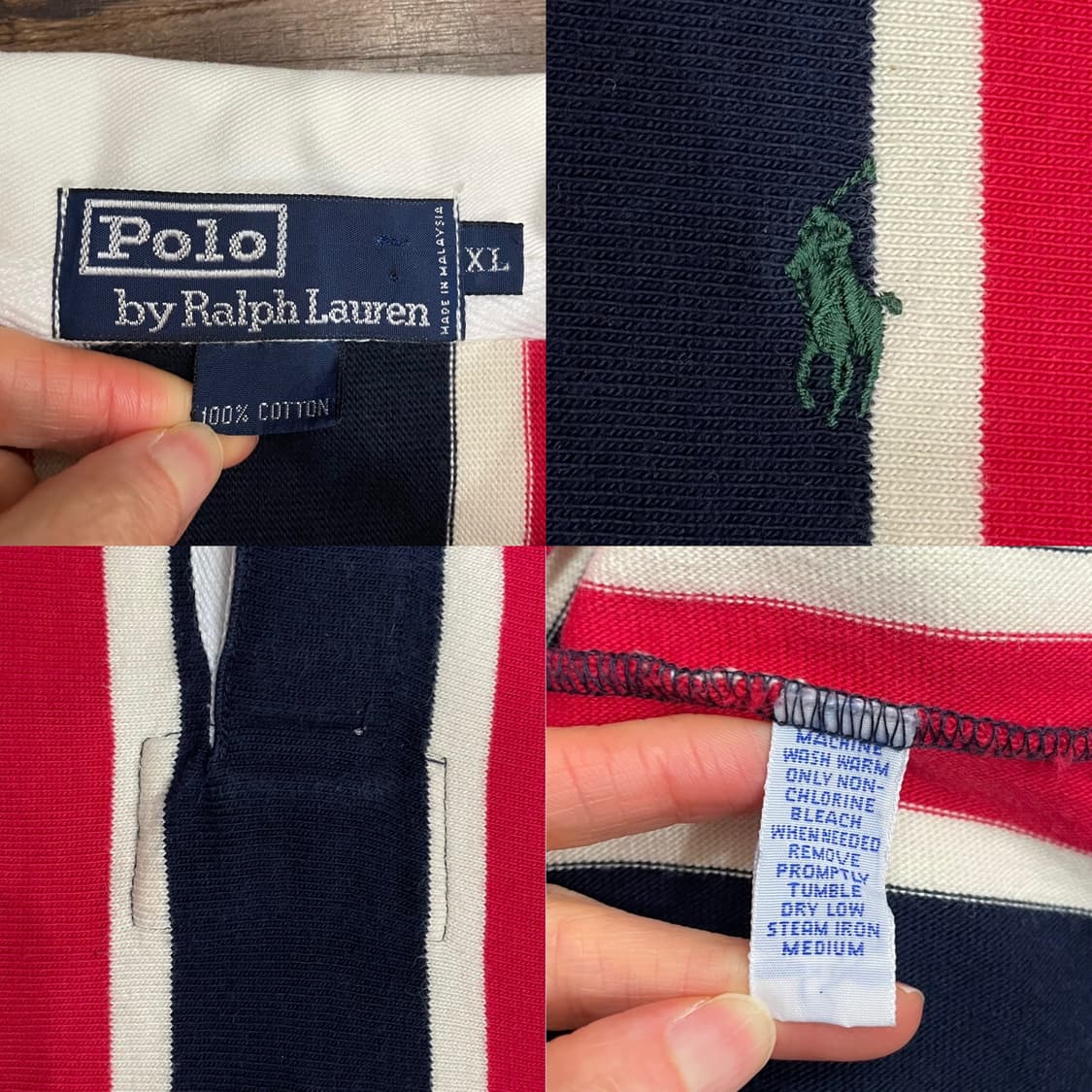 90s~00s 폴로 랄프로렌 스트라이프 럭비티 레드 네이비 상품이미지5