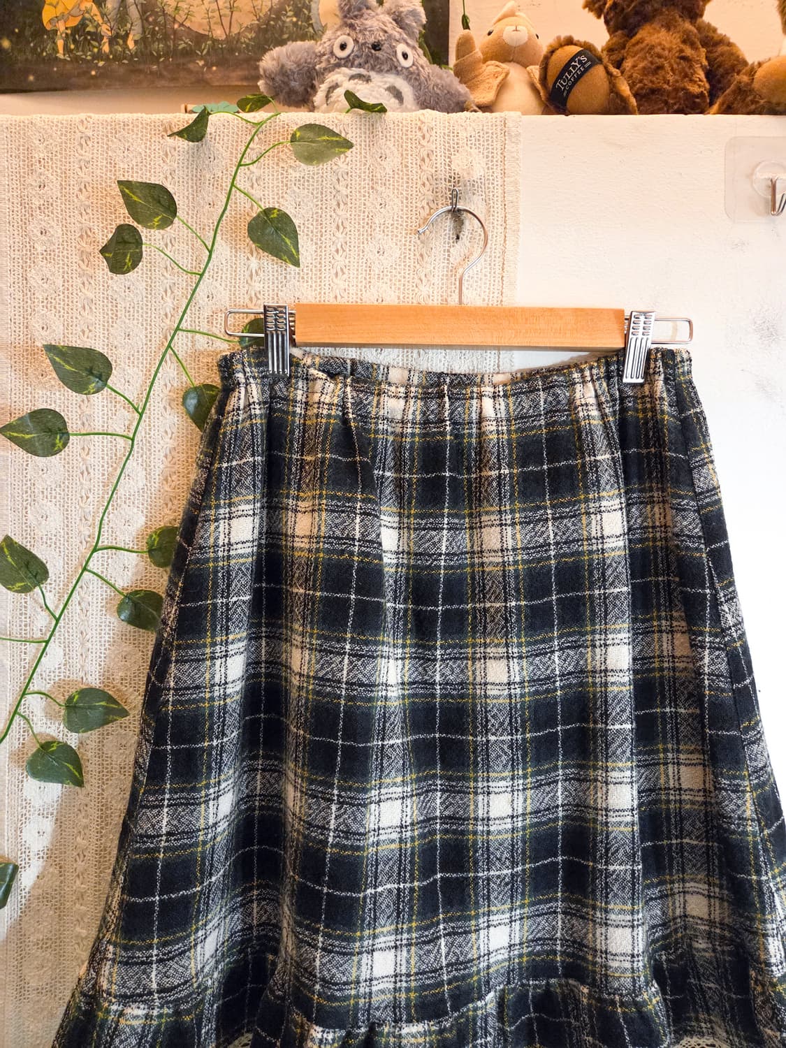 울 체크 미디 스커트 상품이미지2