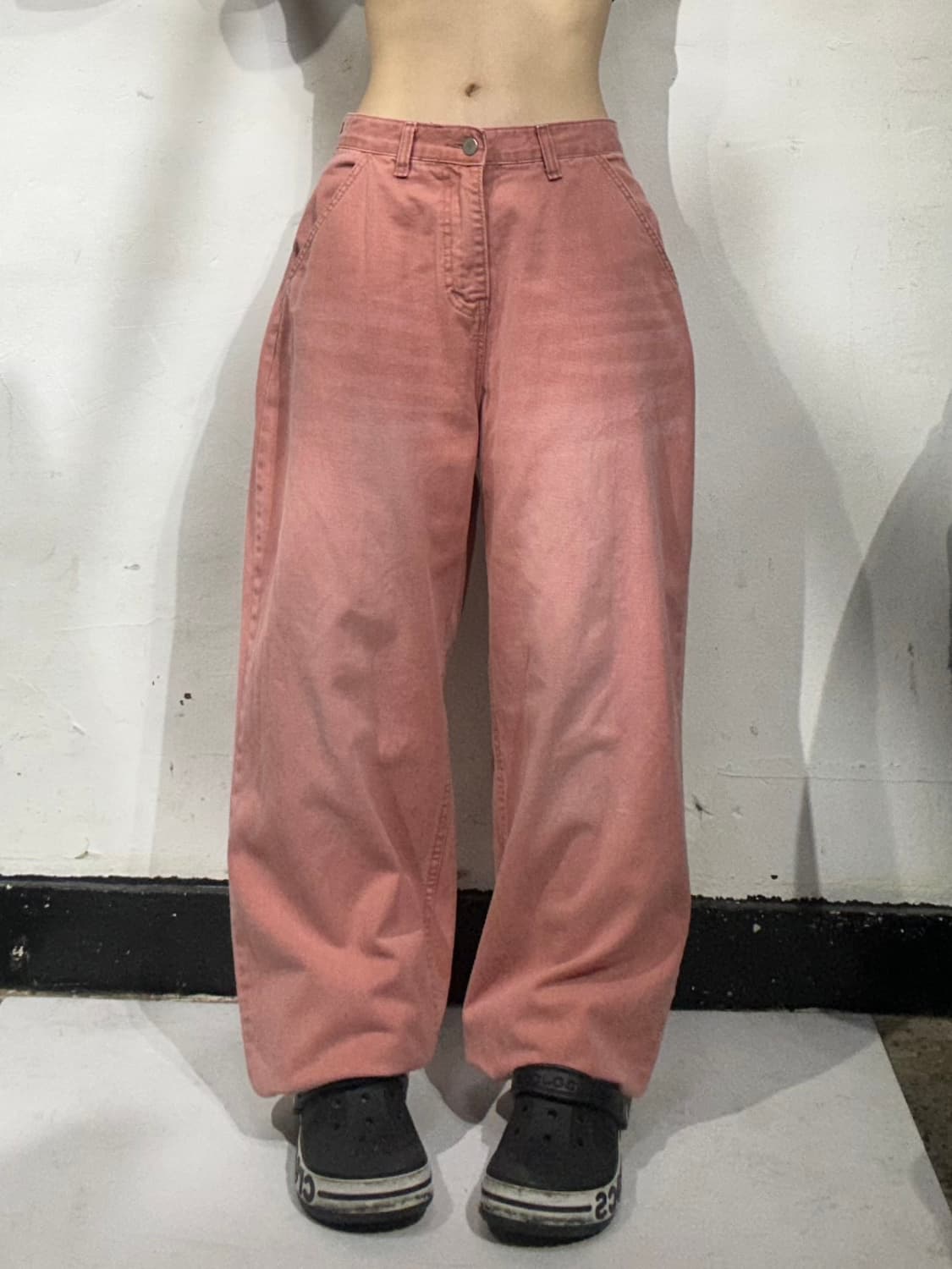 빈티지 Lab 핑크 와이드 데님 팬츠 벌룬 청바지 S 상품이미지2