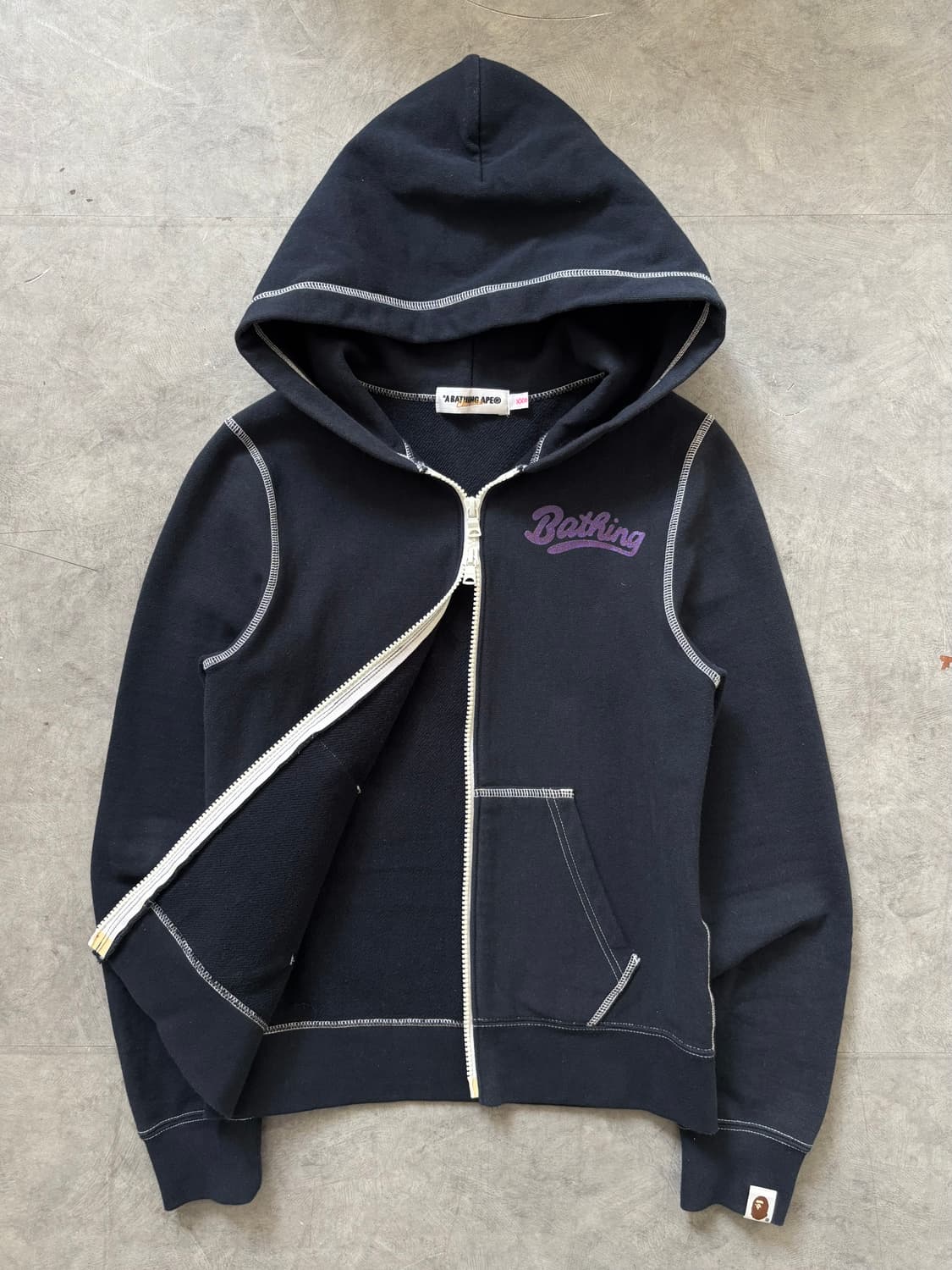 Bape 베이프 네이비 스티치 로고 후드집업 상품이미지8