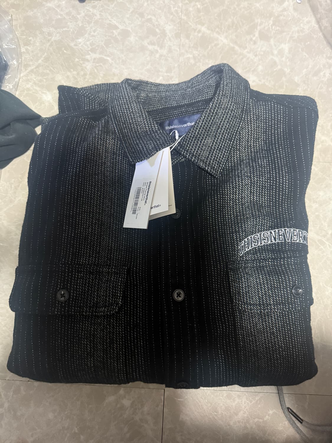 L사이즈 디스이즈네버댓 스트라이프 플란넬 셔츠 블랙 상품이미지3