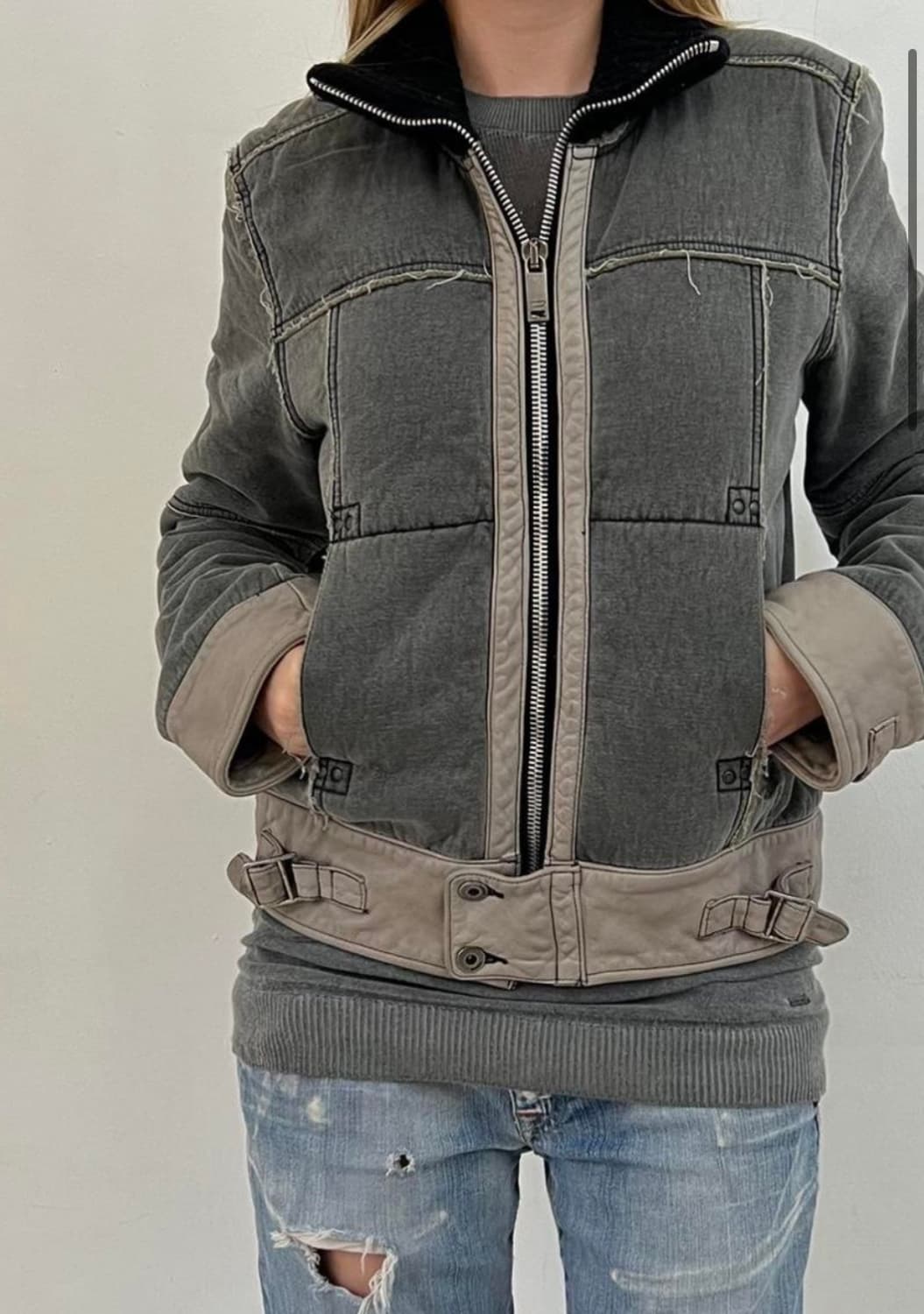 빈티지 디젤 90s 여성 트리밍 카우 레더 자켓 (s) 상품이미지4