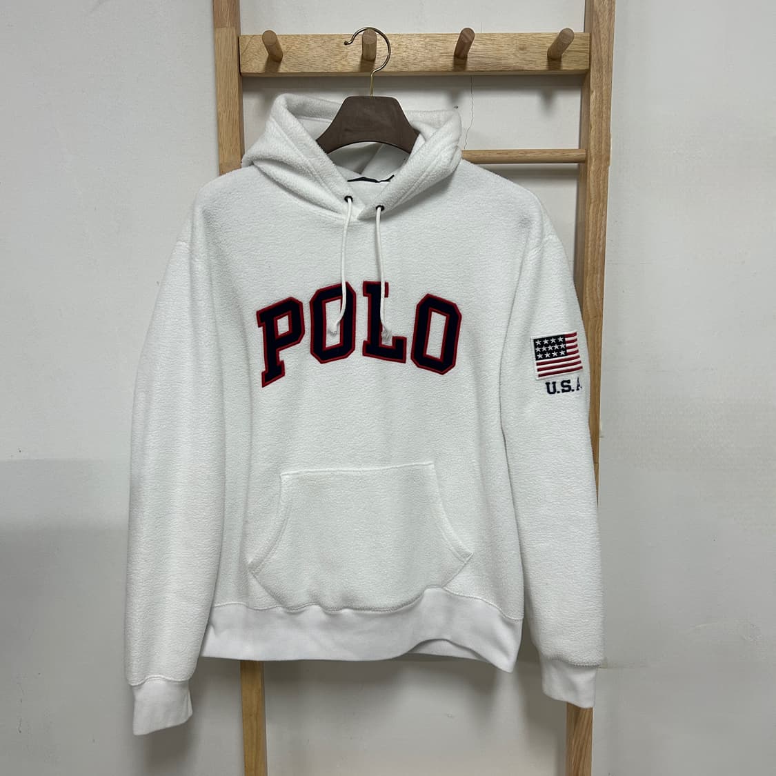폴로 랄프로렌 아치로고 성조기 후리스 후드티 화이트 상품이미지2