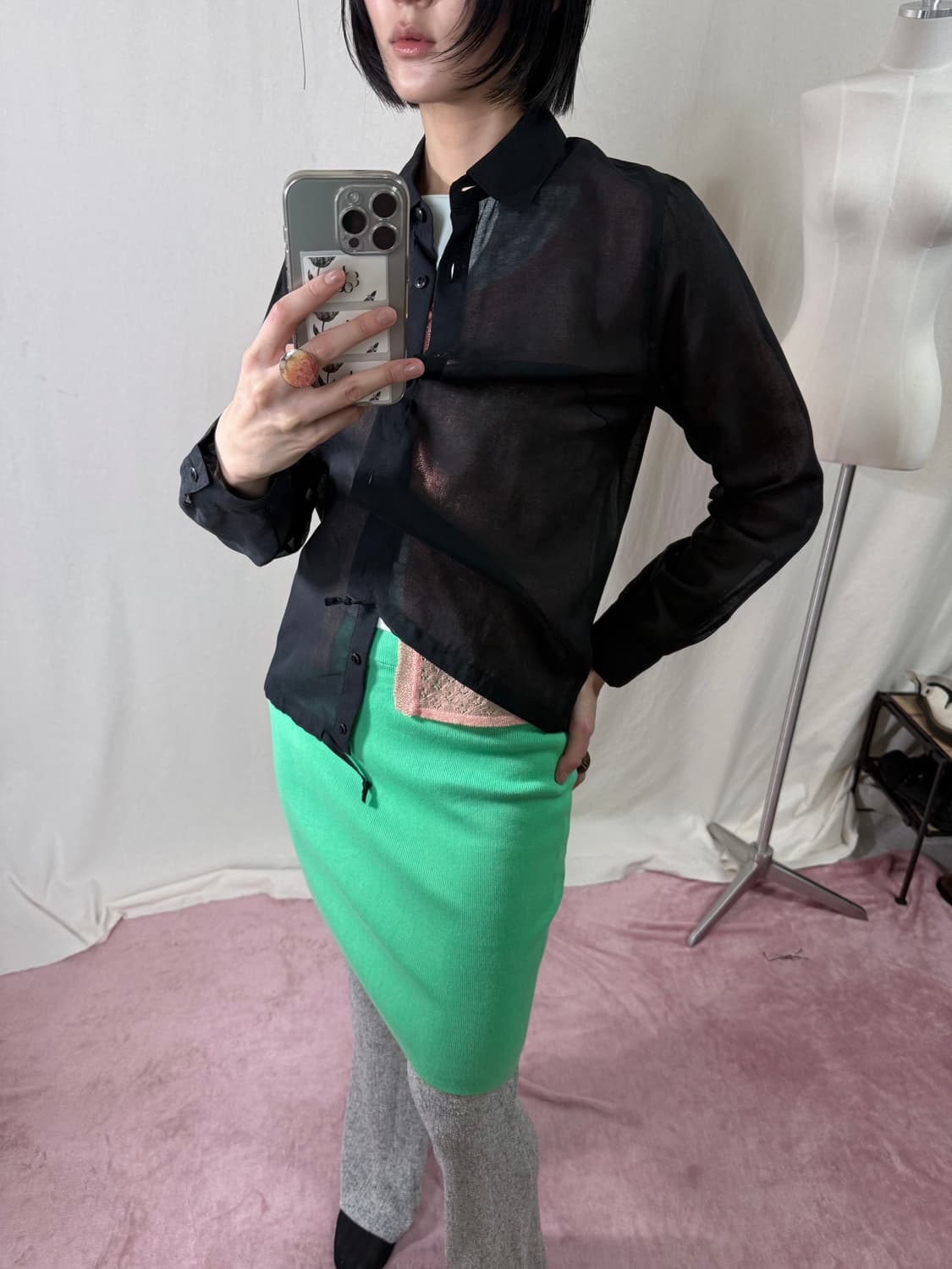 ETOFFER 시스루 스트링 셔츠 상품이미지4