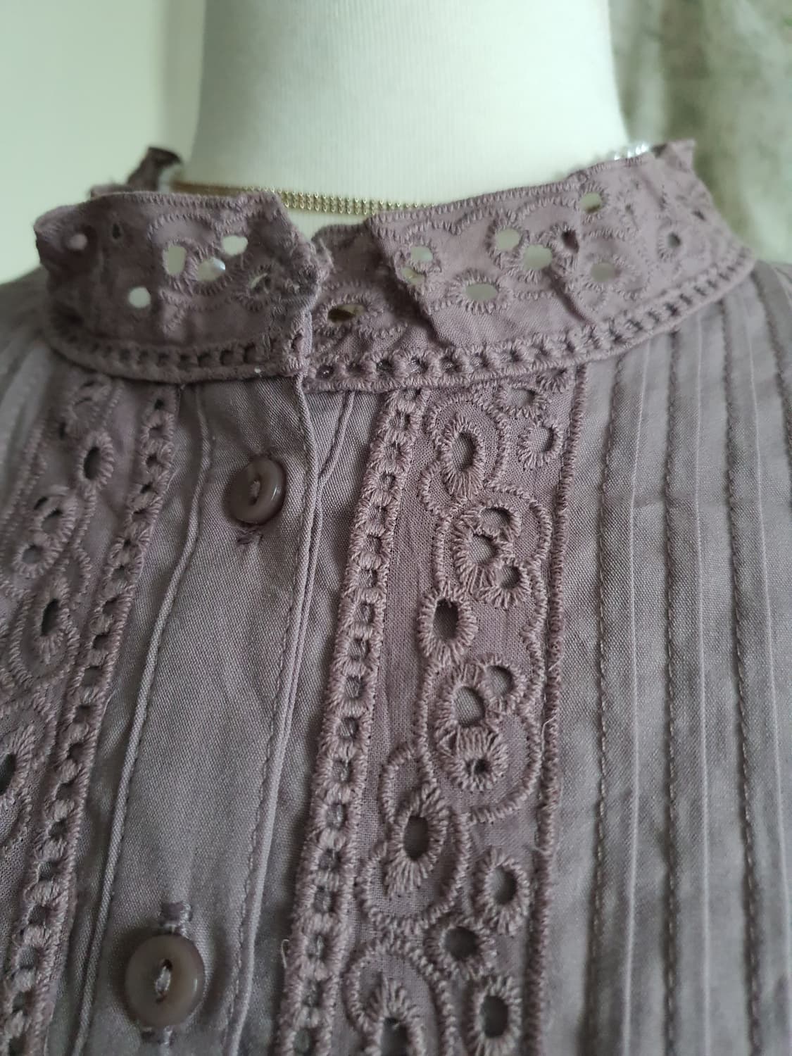 [모리걸] 레이스 핀턱 블라우스 롱 셔츠 상품이미지3