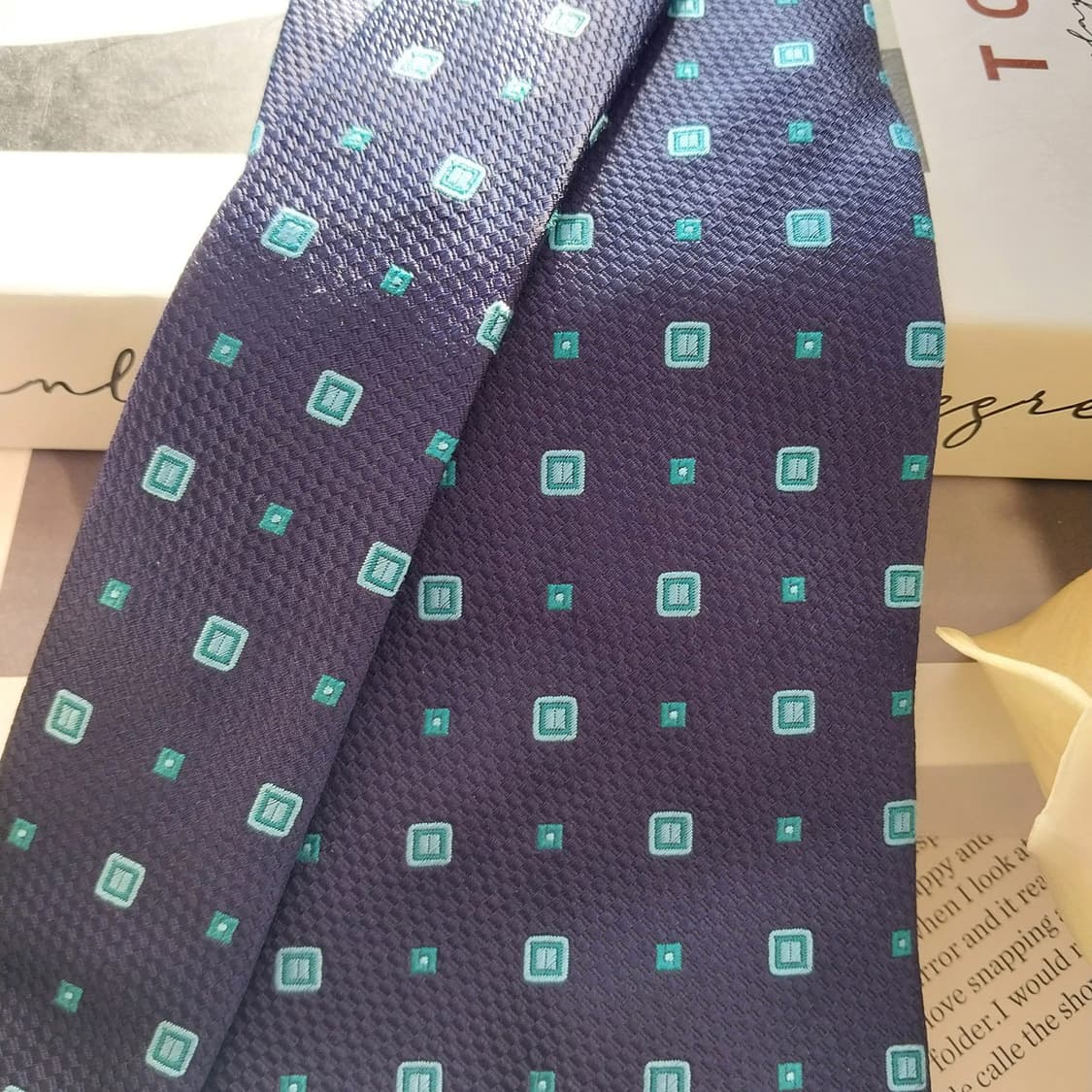 폴 스미스 실크 네이비&민트 스퀘어 넥타이 9.9cm A+등급 K1387 상품이미지3