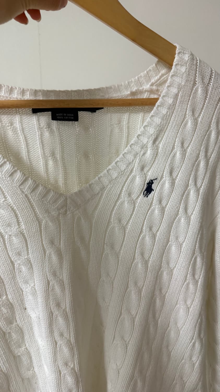 폴로 랄프로렌 브이넥 꽈배기 니트 (XL, 화이트) 상품이미지4