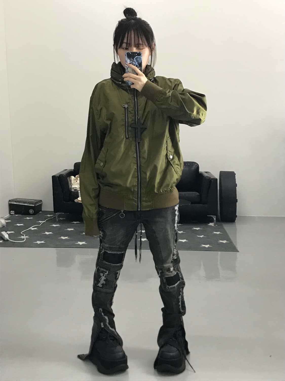 JPN 카키 하이넥 바람막이 상품이미지2