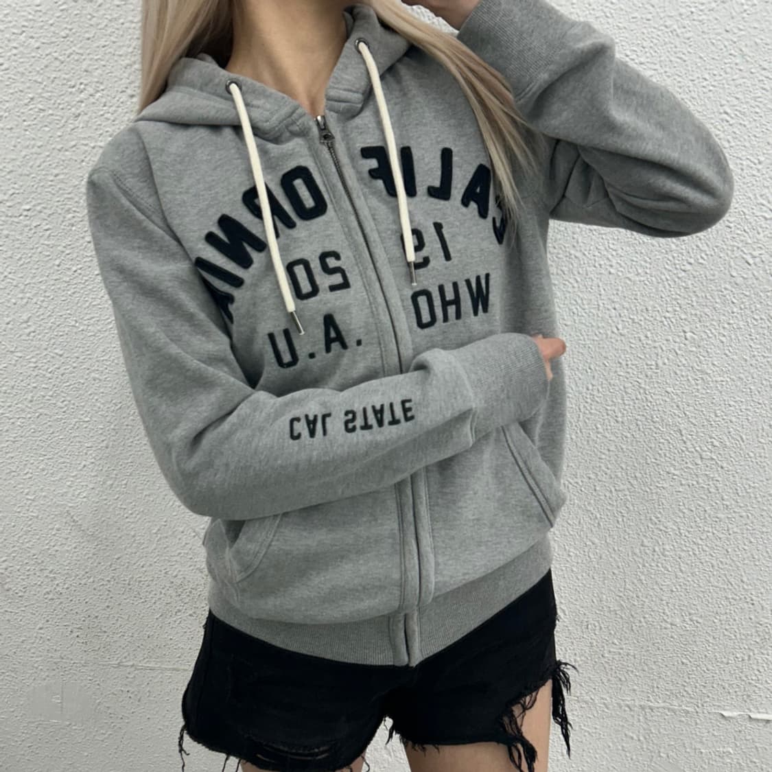 후아유 패치로고 그레이 후드집업 M 상품이미지1