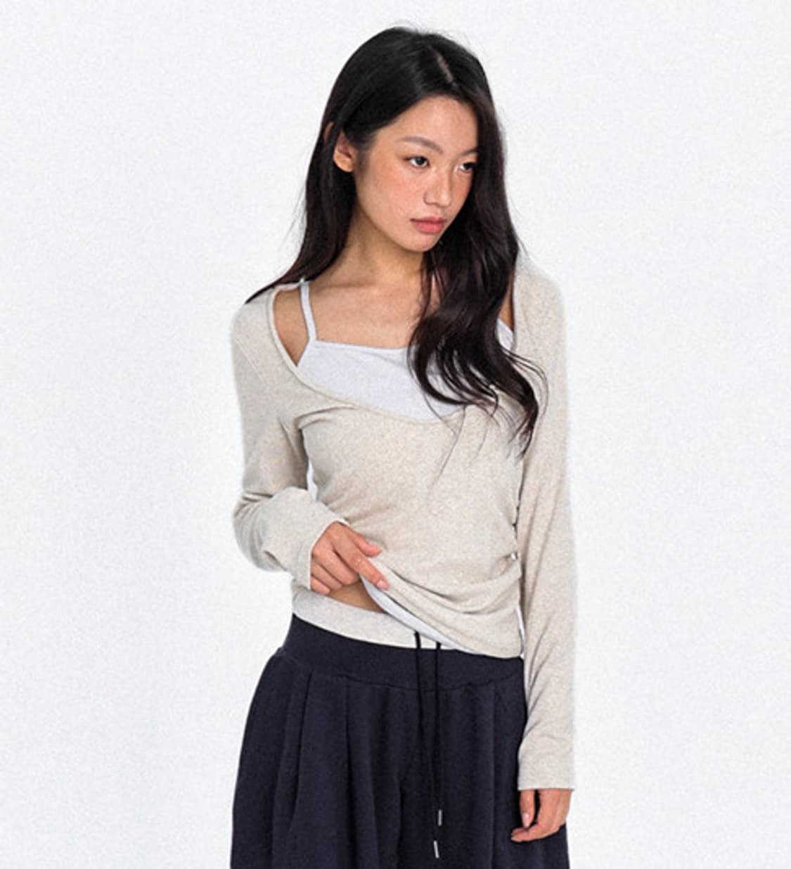 오운서 올드 메모리 레이어드 언발란스 롱슬리브 상품이미지2