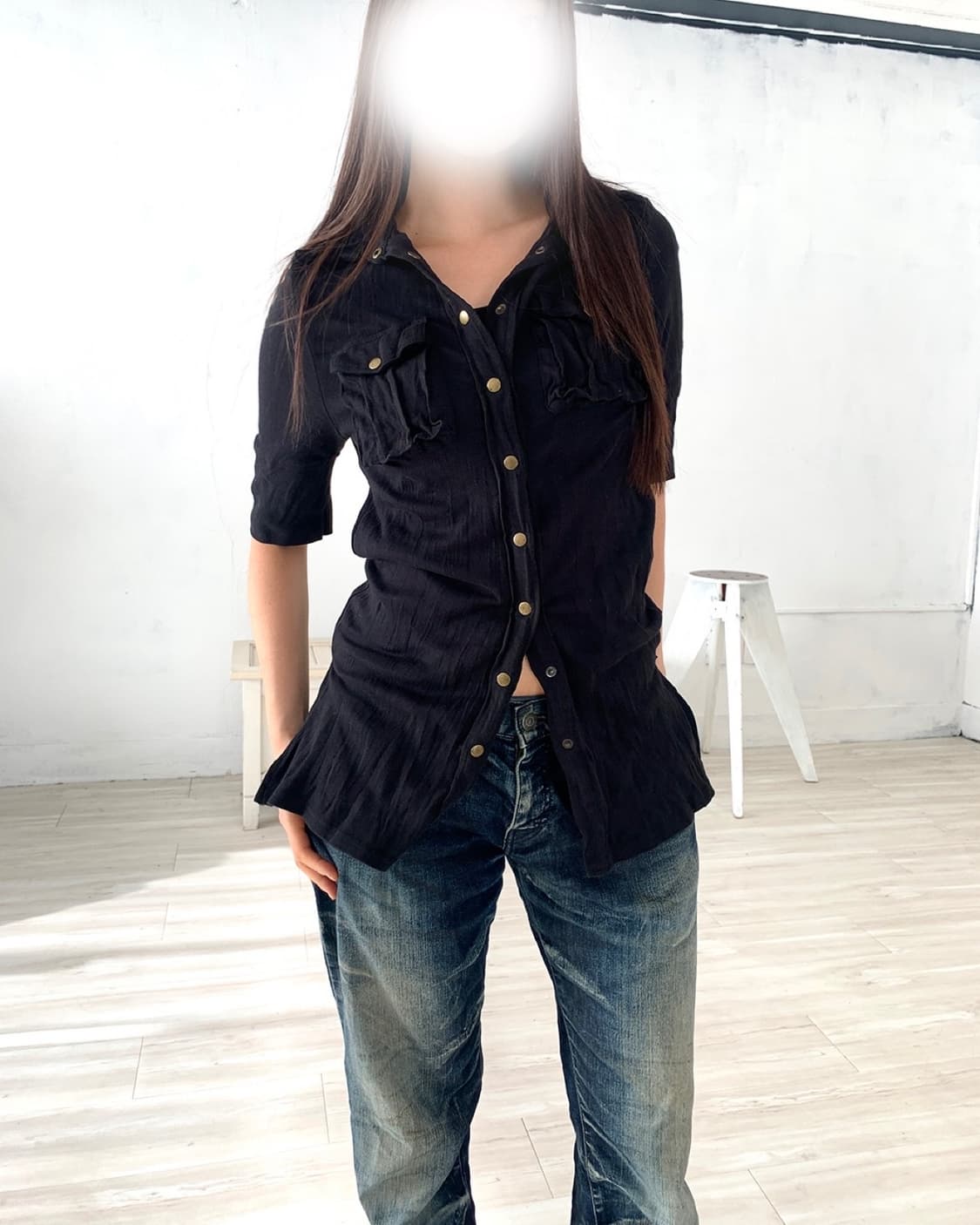 Black pleated pocket detail top 상품이미지6