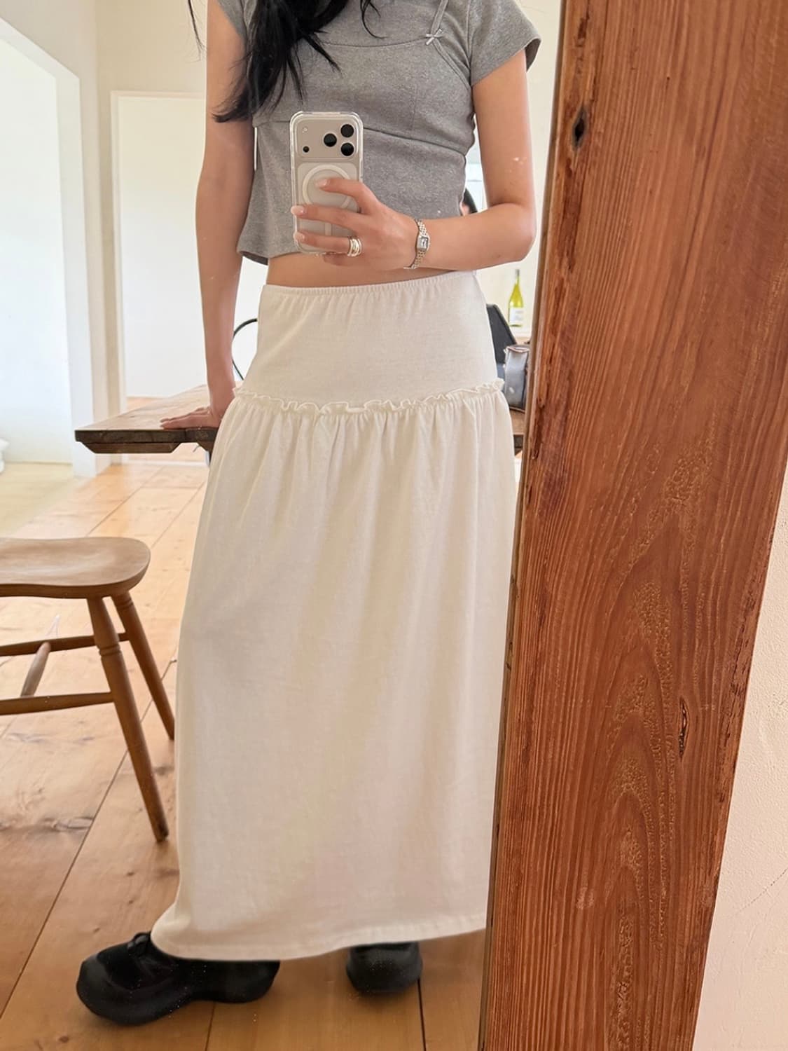 (1회착용) 러브바이무드 테라스 셔링 스커트 _ 화이트 상품이미지3