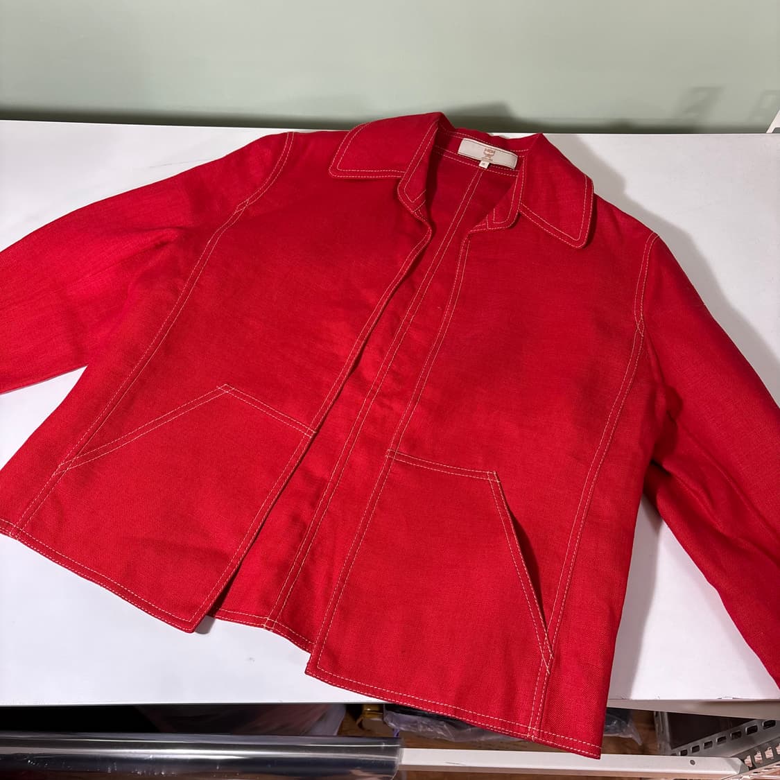 우먼M MCM 엠시엠 레드 린넨100% 카라넥 린넨자켓 상품이미지1