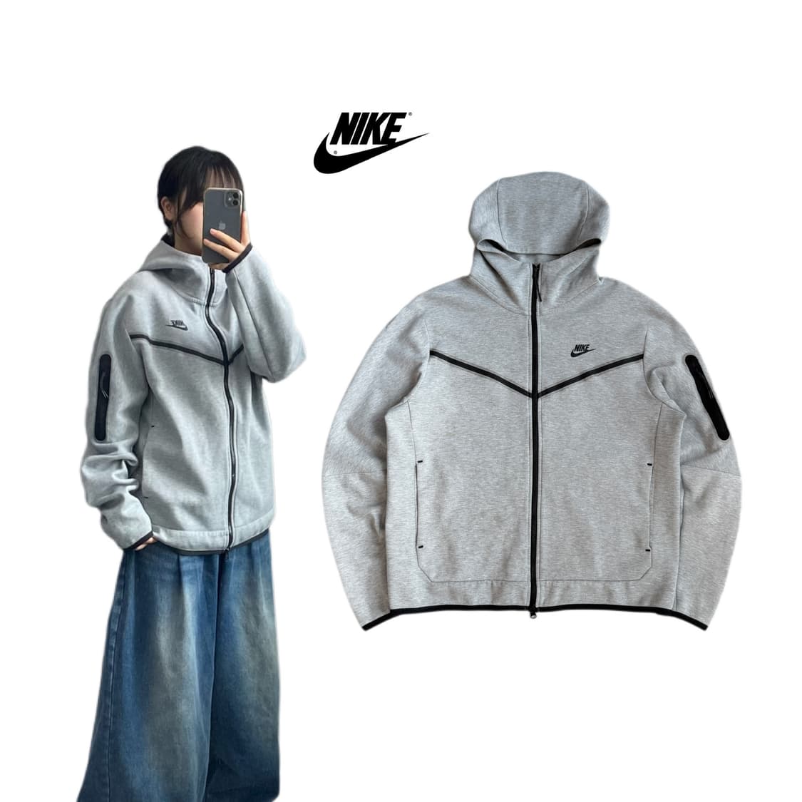 나이키 신형 센트럴씨 UK드릴 테크팩 테크플리스 후드집업 그레이 상품이미지1