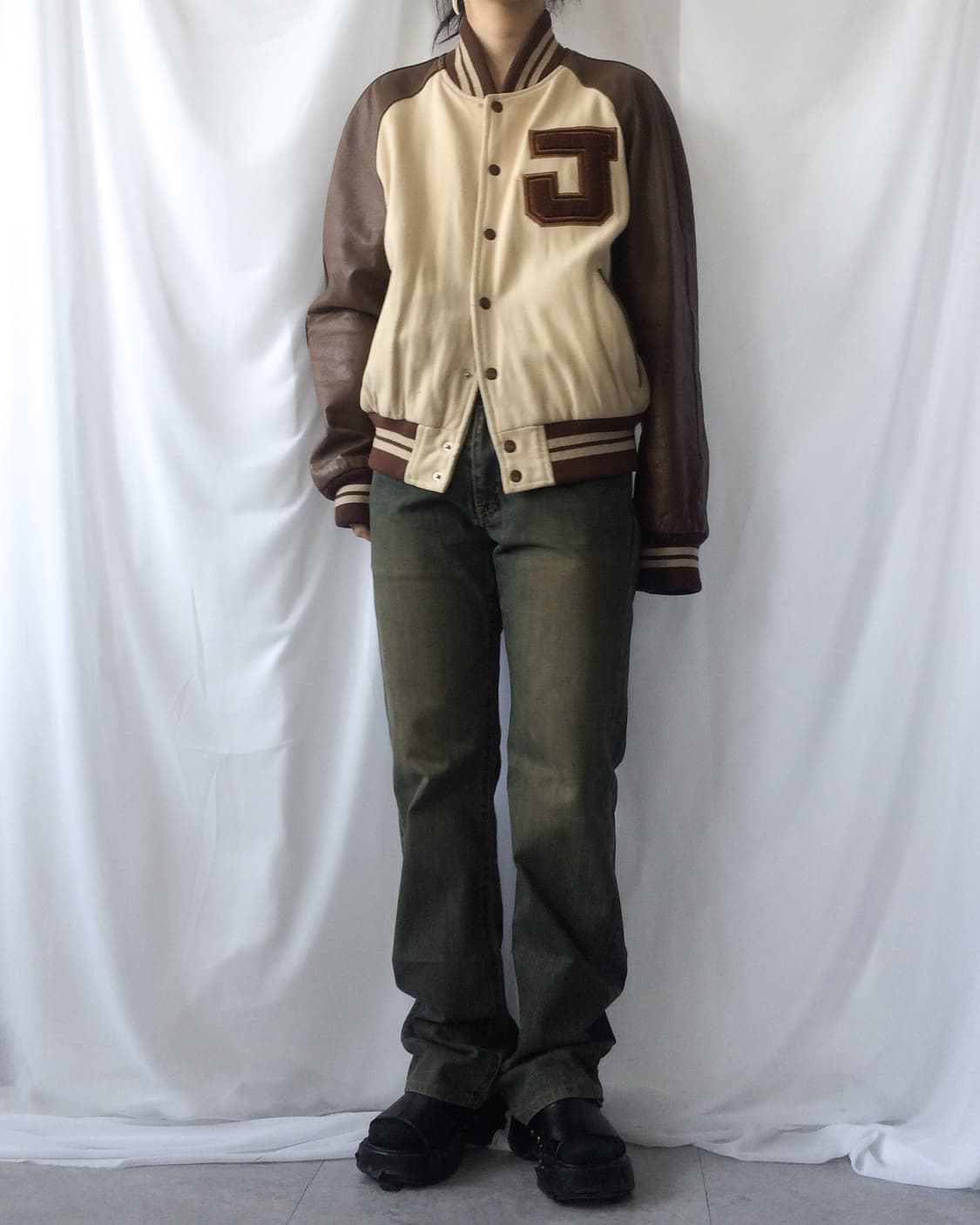 Leather layer varsity jacket 상품이미지1