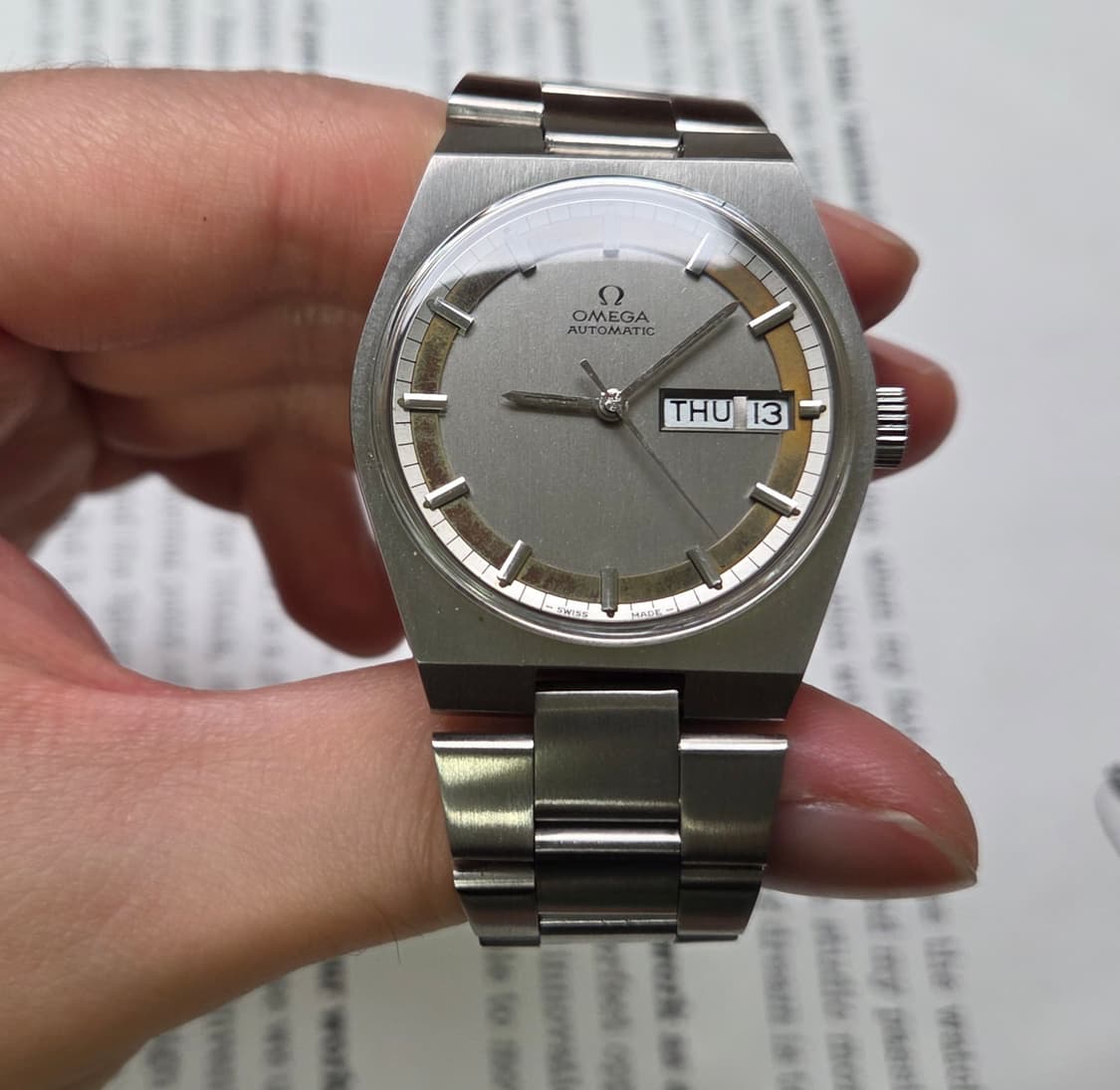레어] 빈티지 오메가 제네브 데이데이트 희귀 동심원 다이얼 통줄 브레이슬 상품이미지3