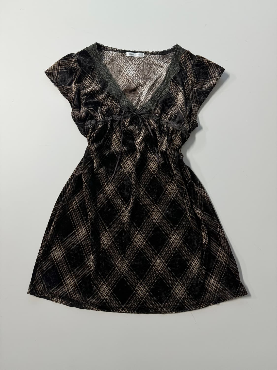 체크  패턴 벨벳 초코 페어리 원피스 3pcs SET 상품이미지6