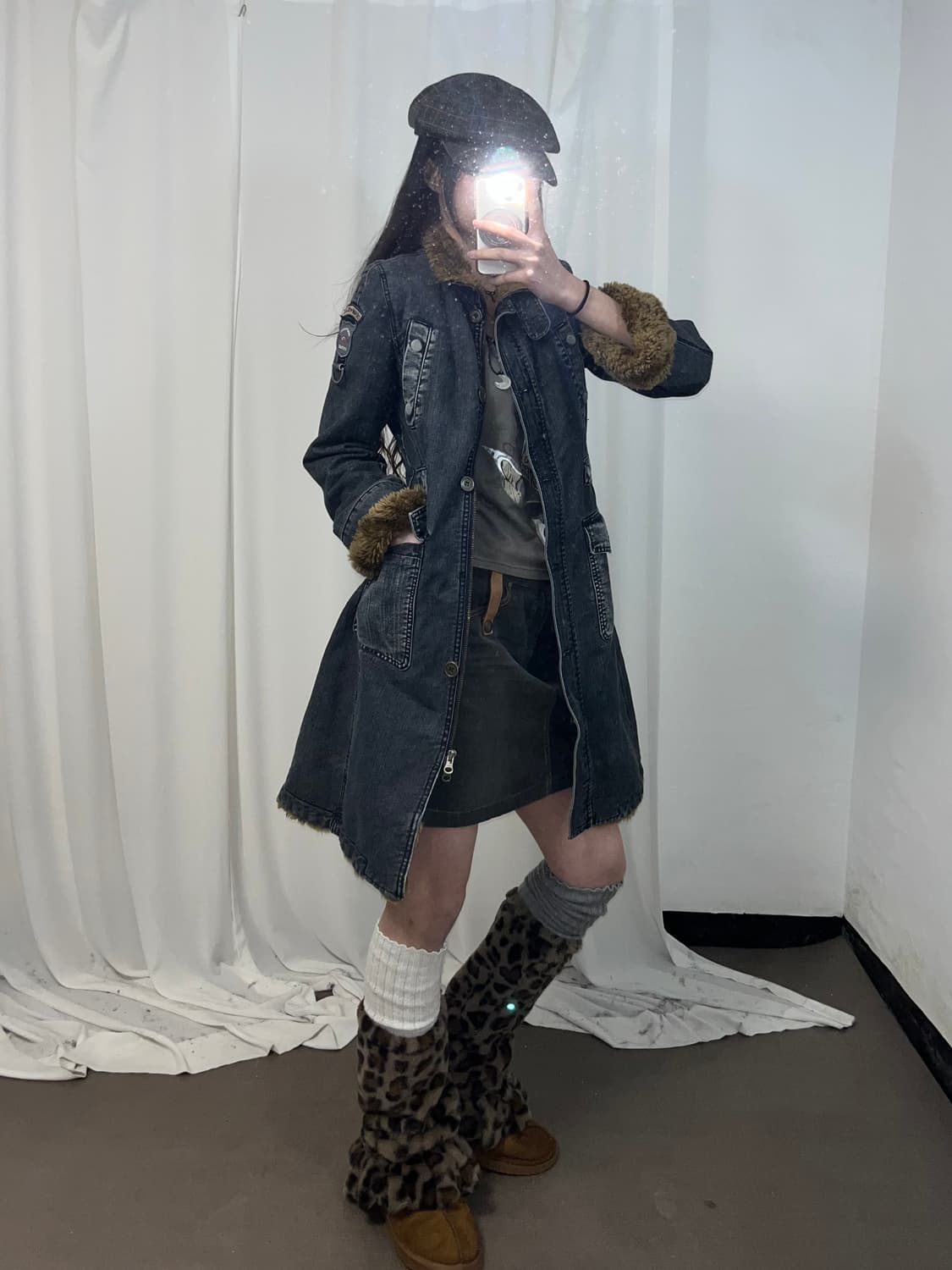 퍼 트리밍 데님 맥시 코트 상품이미지3