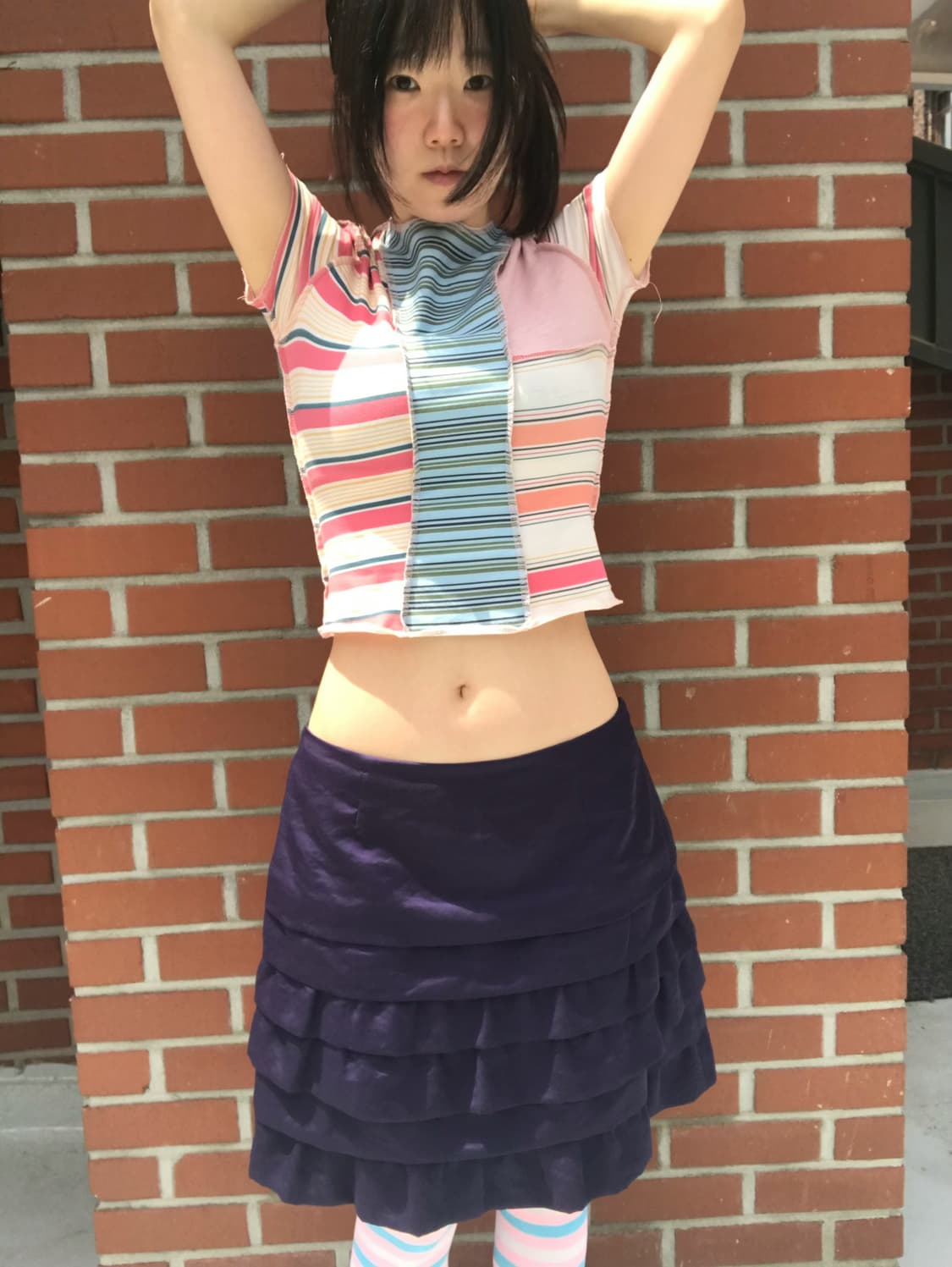 vintage stripe pattern corp top 상품이미지1
