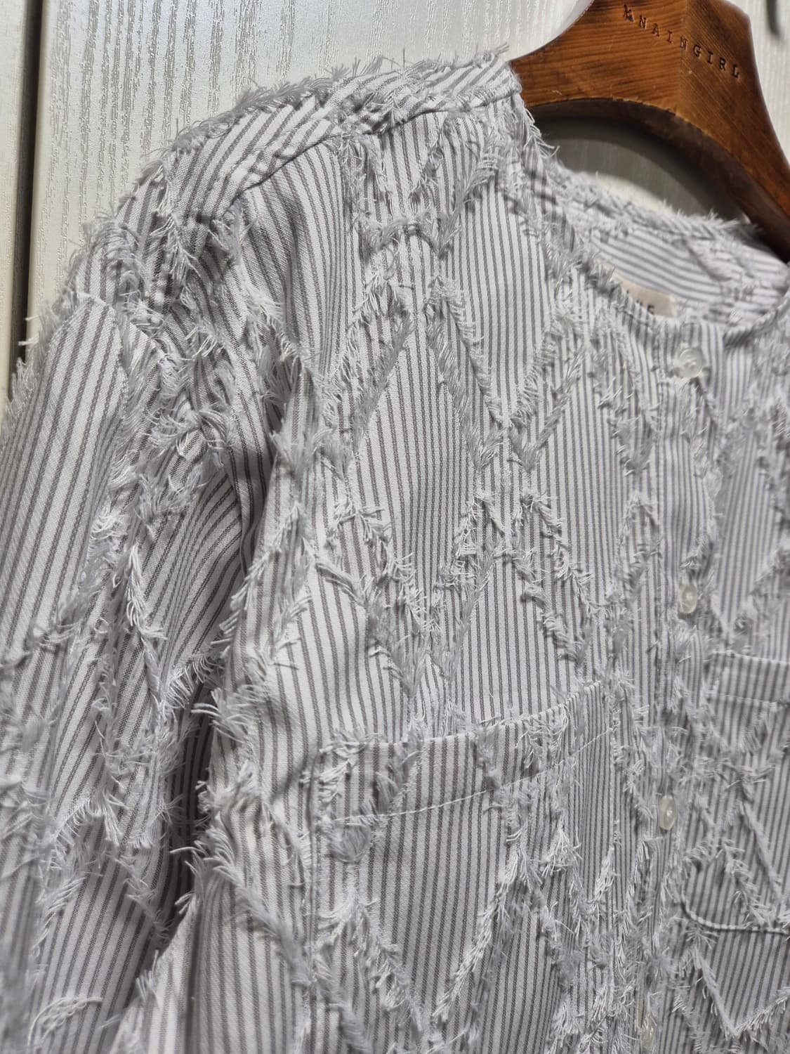 빈티지 봄여름 그레이 스트라이프 크롭 자켓 상품이미지4