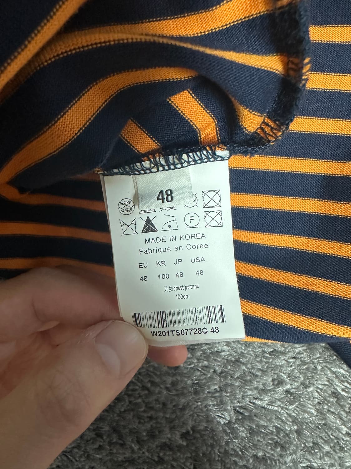 우영미 백로고 반팔 티셔츠 스트라이프 네이비 오렌지 48 사이즈 상품이미지4