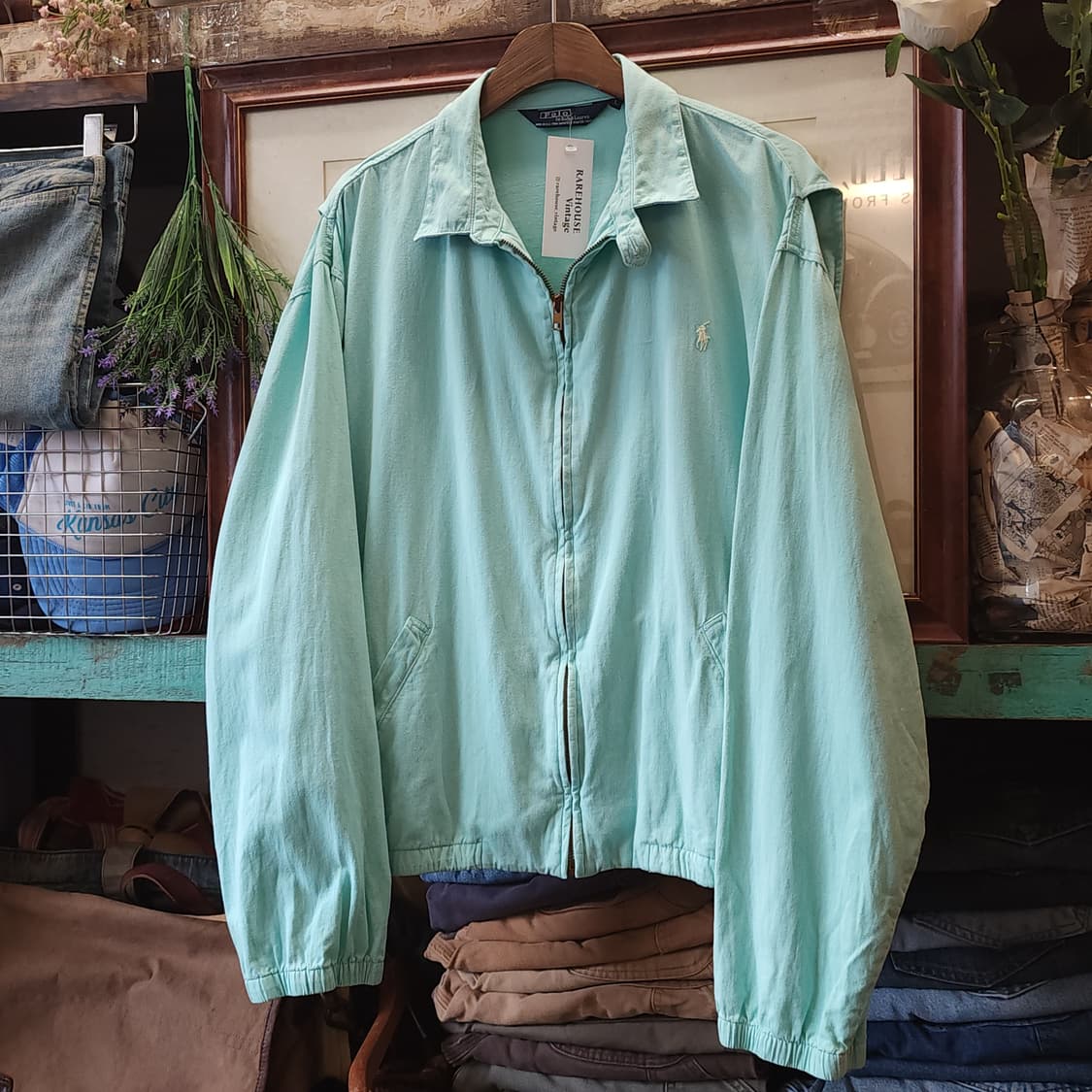90s 폴로 스윙톱 자켓 스포츠자켓 usa 메이드 썸머코튼 민트색 L 상품이미지3
