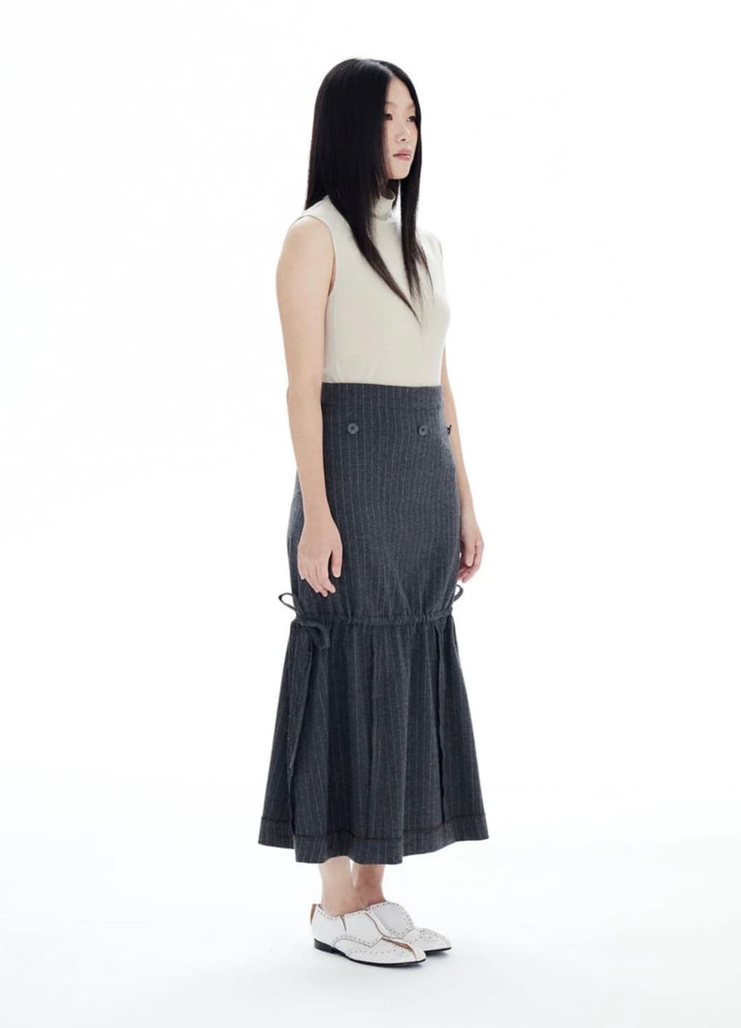 할로미늄 MULTIWAY STRIPED SKIRT GRAY 상품이미지1