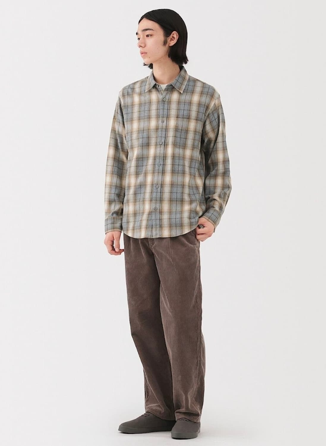 무인양품 플란넬 체크 셔츠 베이지 2XL 상품이미지1