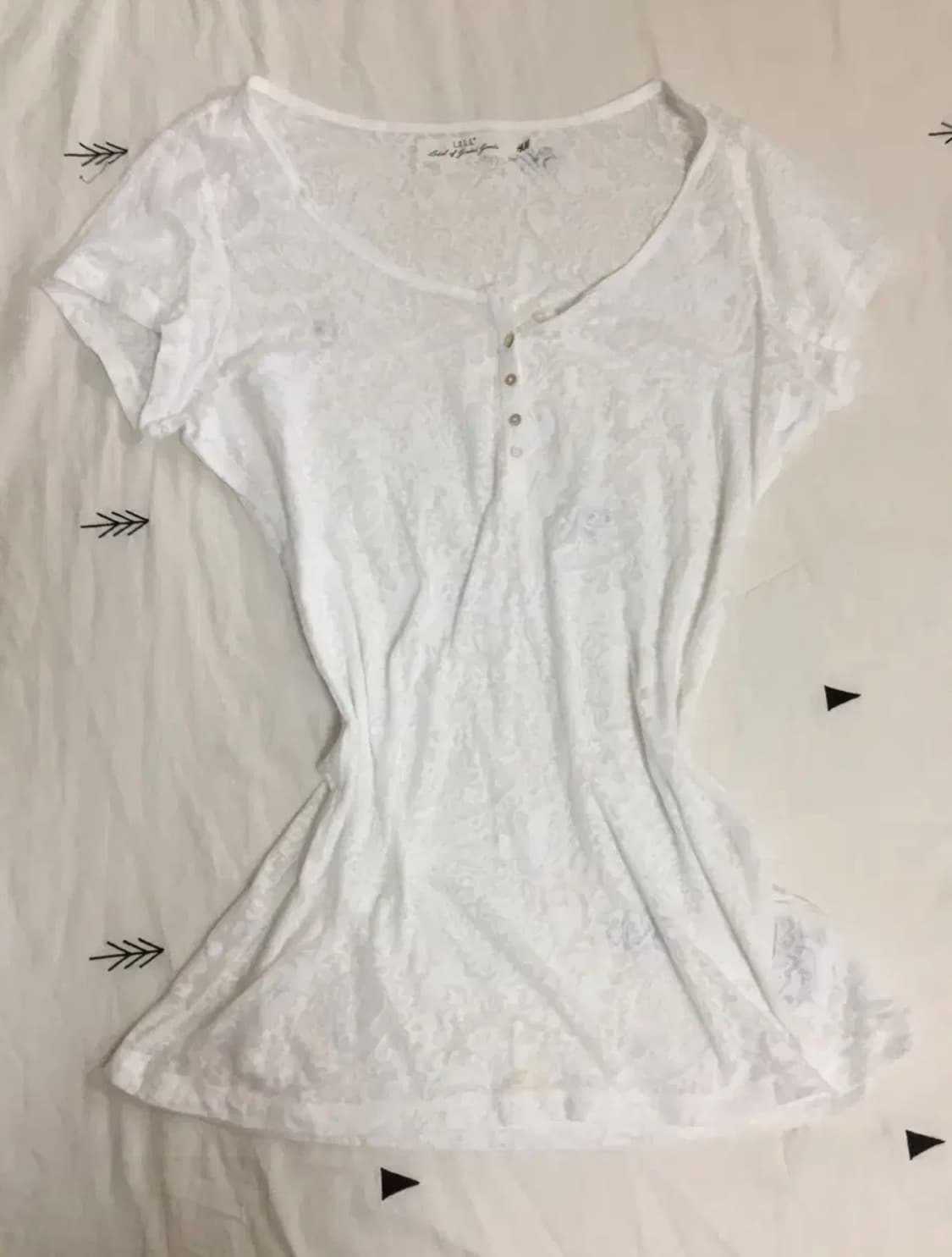 모리걸 하구미 화이트 레이스 반팔 티셔츠 상품이미지1