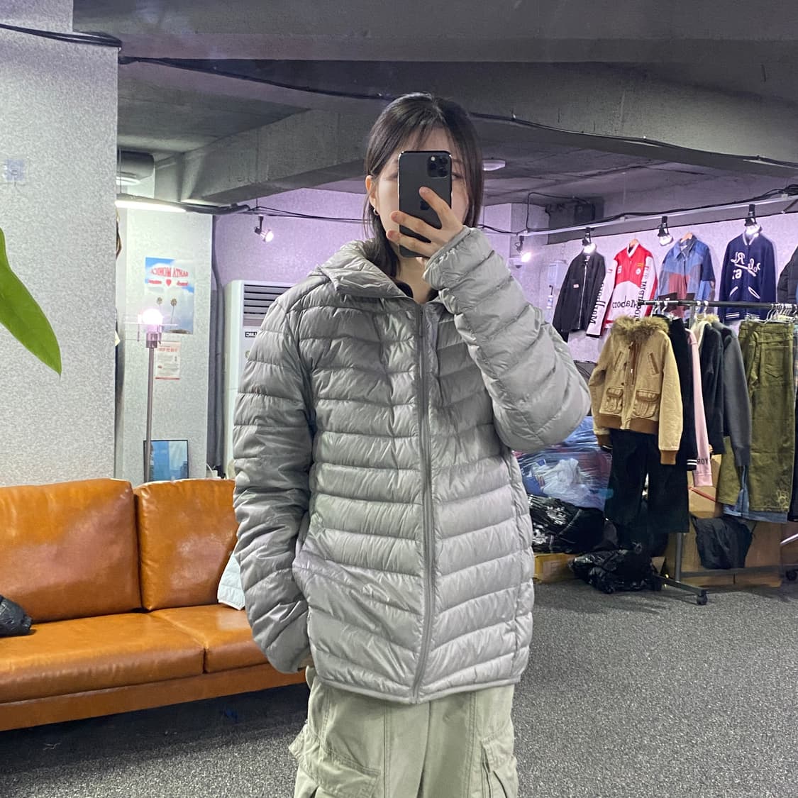 유니클로 후디 그레이 경량패딩 B3266 상품이미지1