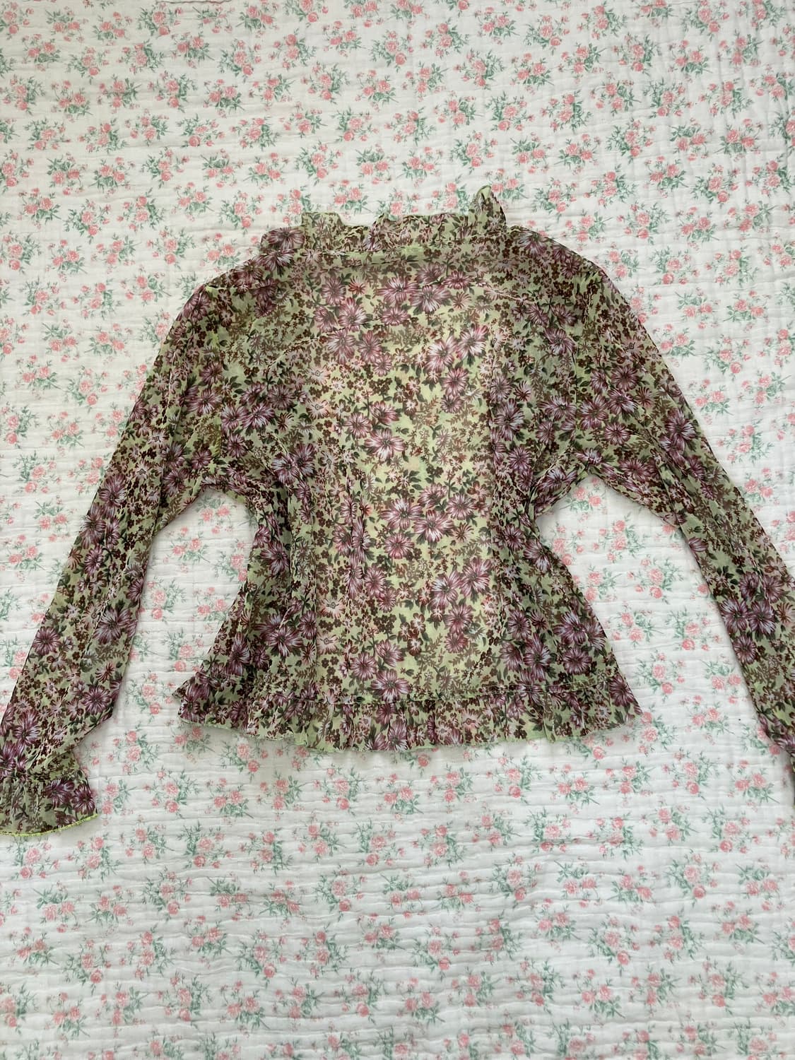 빈티지 플라워 패턴 프릴 볼레로 가디건 1091 모리걸 y2k 스트릿 갸 상품이미지3