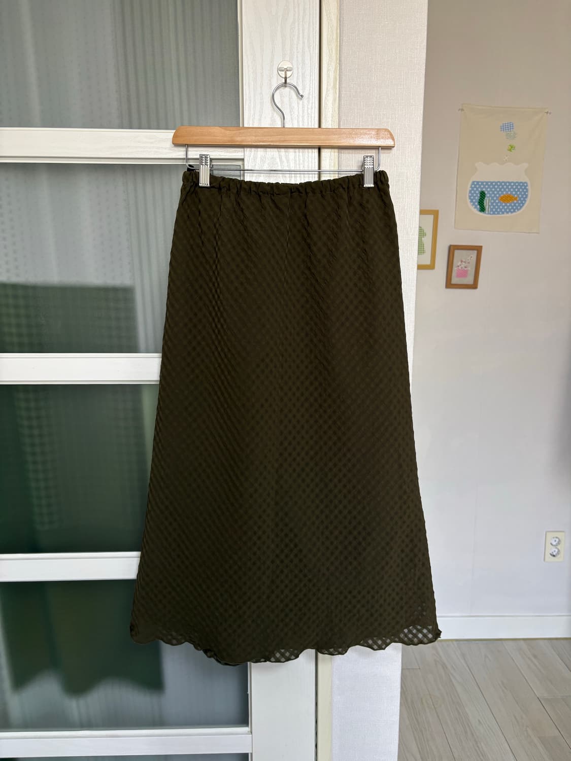 카키 잔체크 롱 스커트 상품이미지5