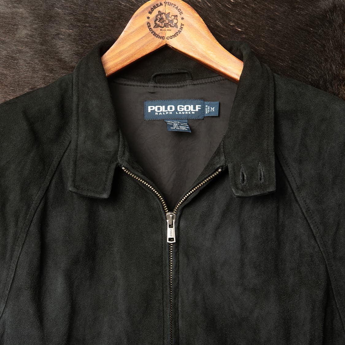 [M] 90s 폴로 랄프로렌 골프라인 스웨이드 헤링턴 자켓 블랙  상품이미지3