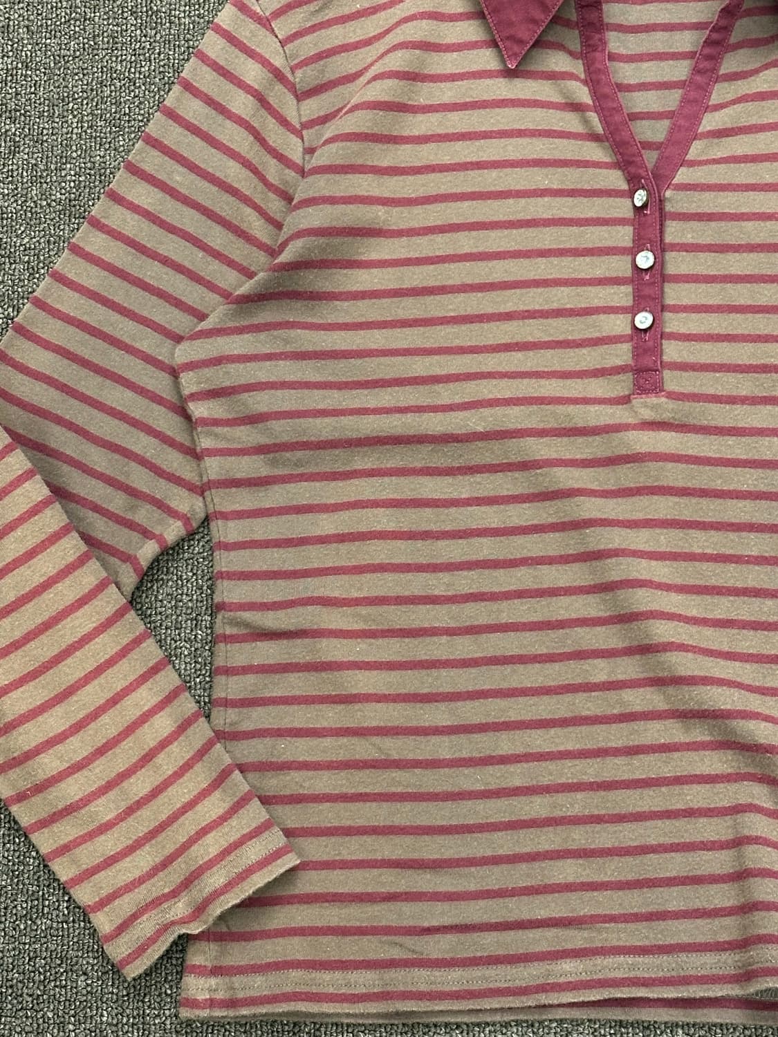 XL)Japanese vintage 여성 배색 스트라이프 폴로 롱슬리브 상품이미지2