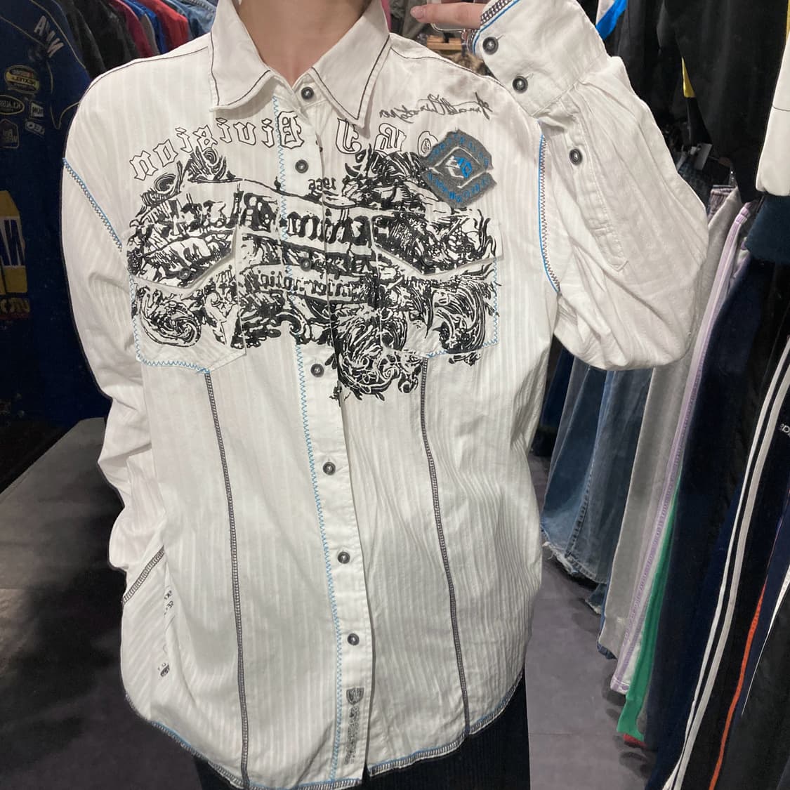 [IM] vtg 웨스턴 프린팅 셔츠 화이트 상품이미지2