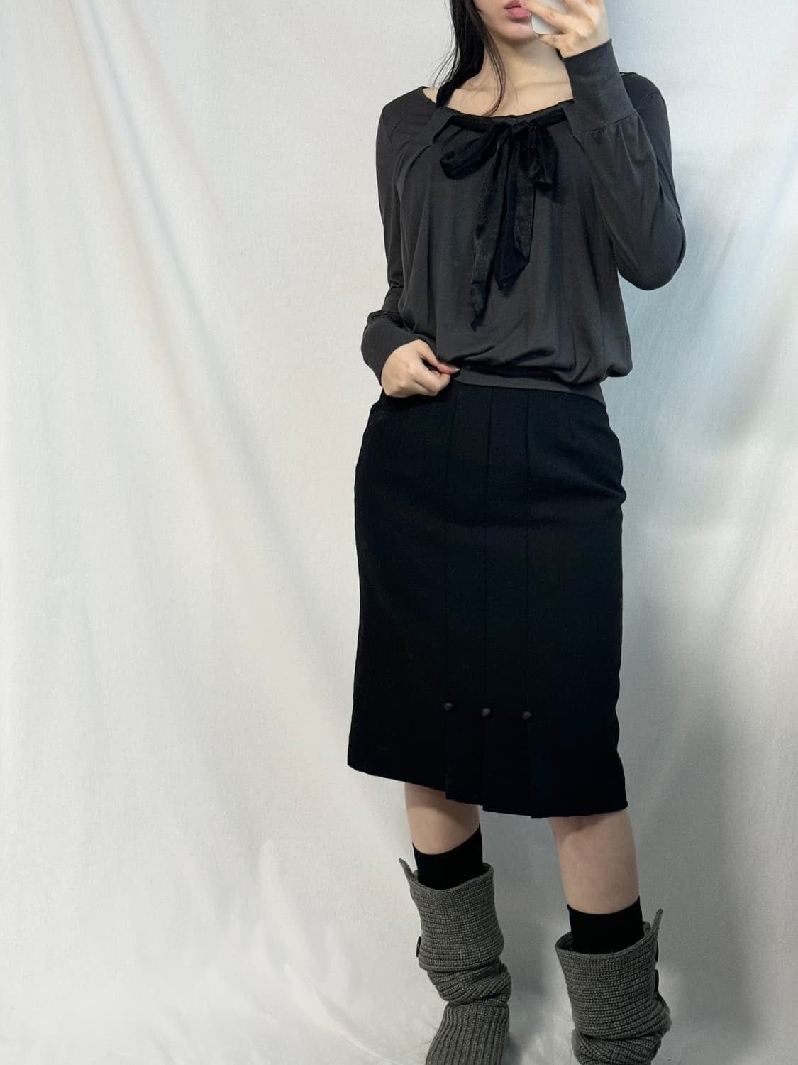 리본 타이 넥 탑 울 스커트 2pcs SET 상품이미지6