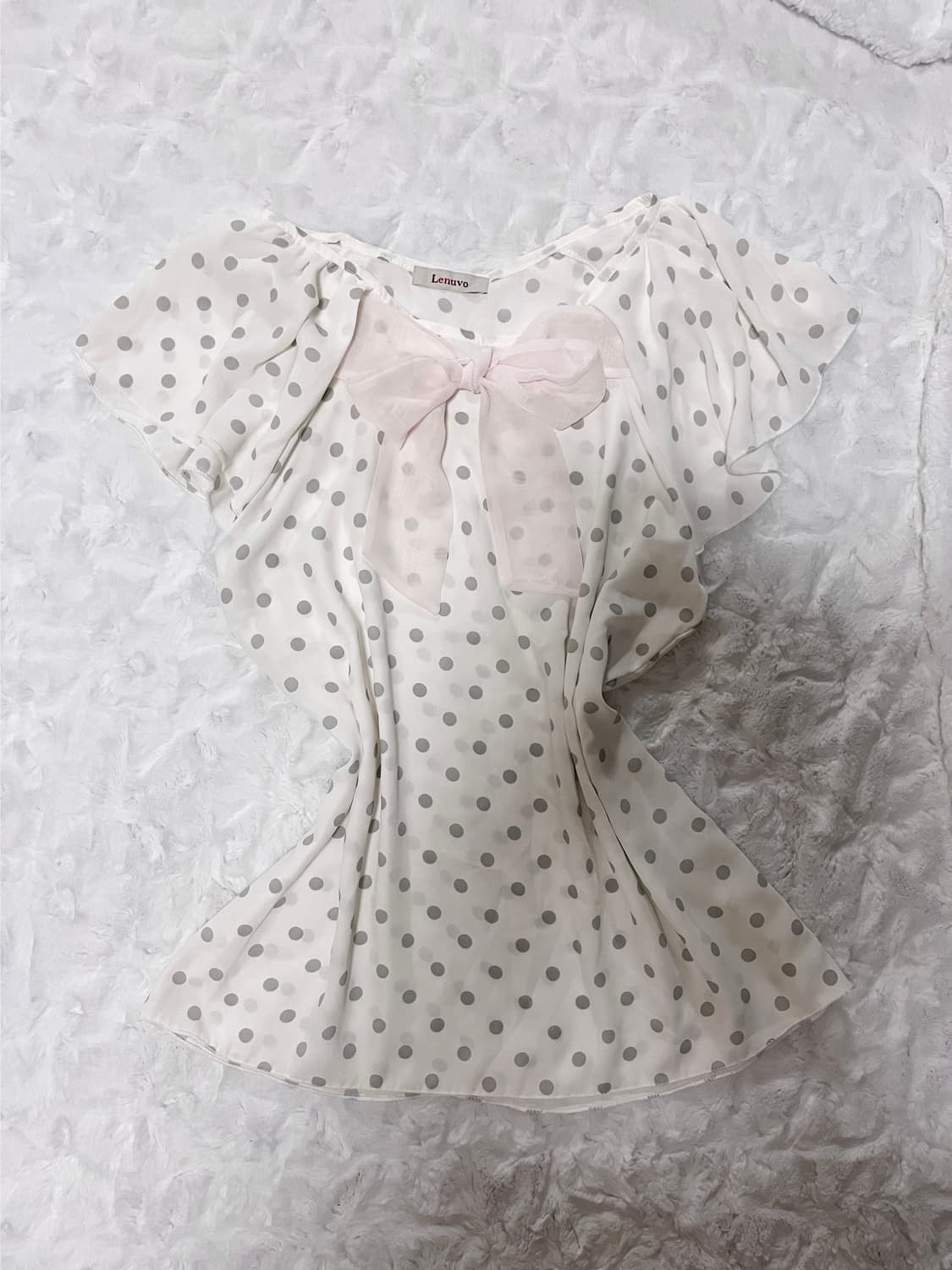 빈티지 도트 회핑 회색핑크 갸루 쉬폰 블라우스 반팔티셔츠 상품이미지2