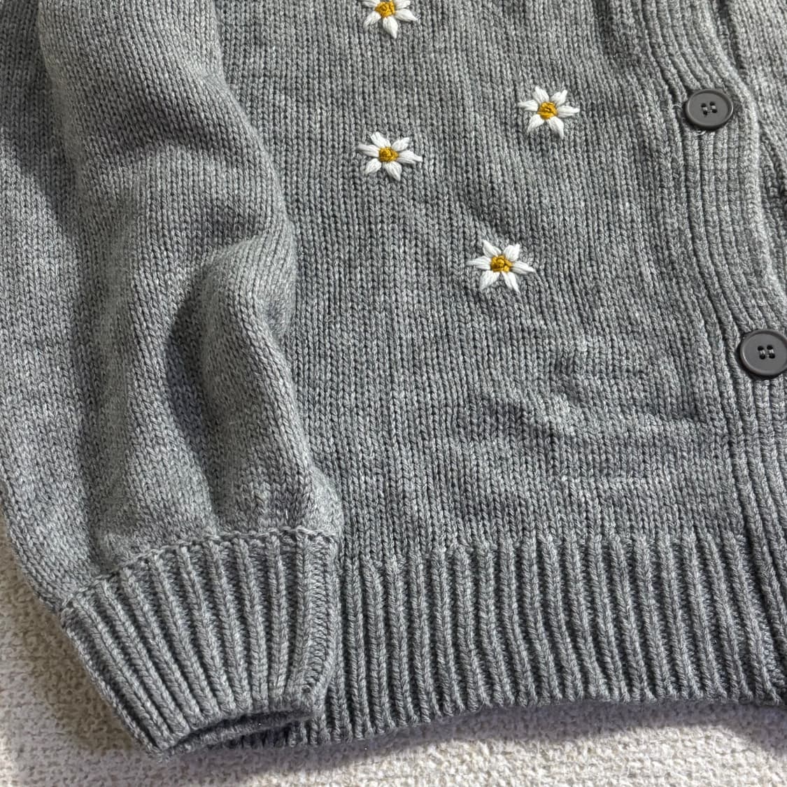 일본빈티지 그레이 플라워 니트가디건 상품이미지4